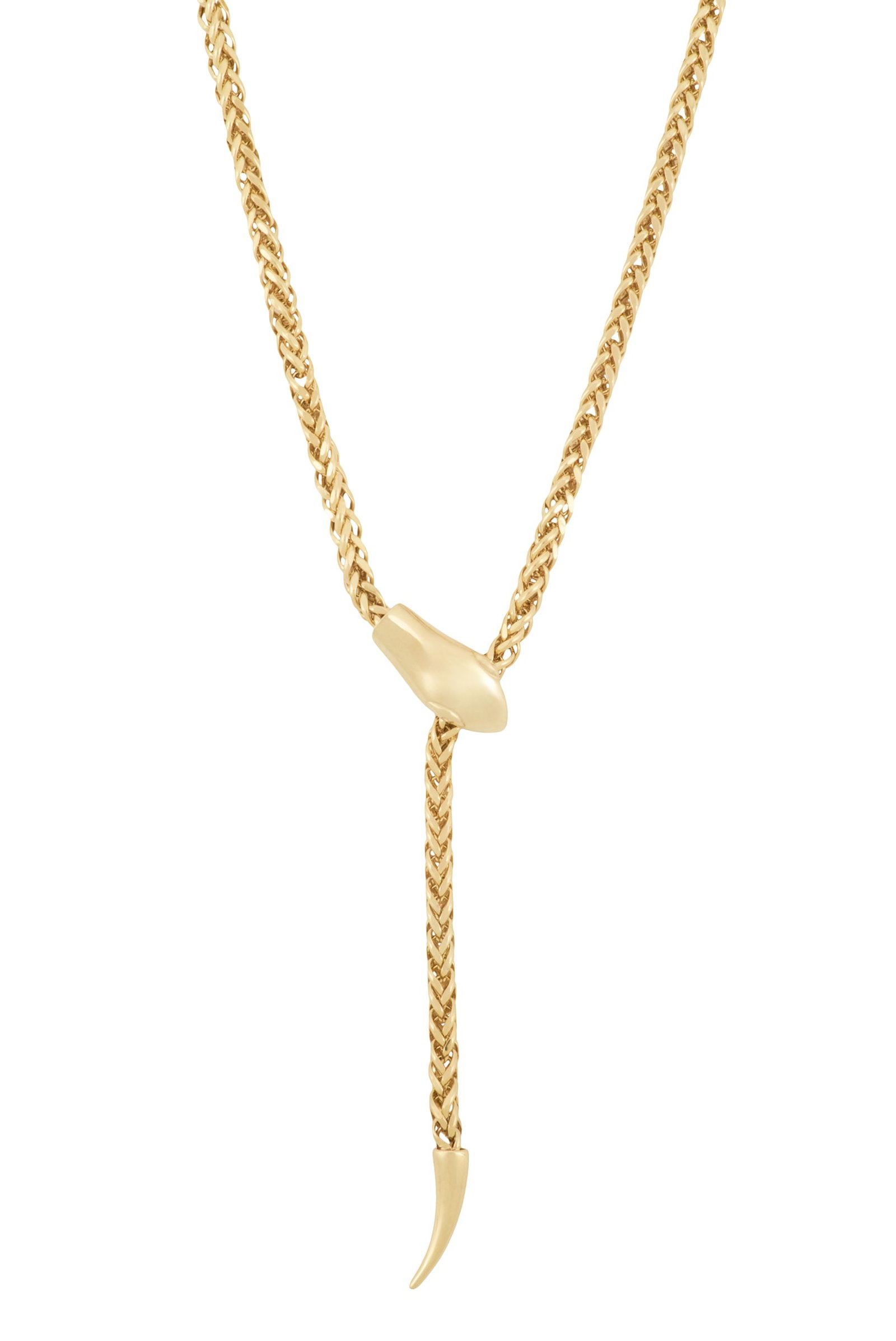 Adjustable Gold Snake Lariat Necklace: Adjustable Gold Snake Lariat Necklace 14k yellow gold, the 3.40mm chain finished with a gold tail and head, the hinged head opening to allow for adjustments in the length. l. 14" to 20", total weight 