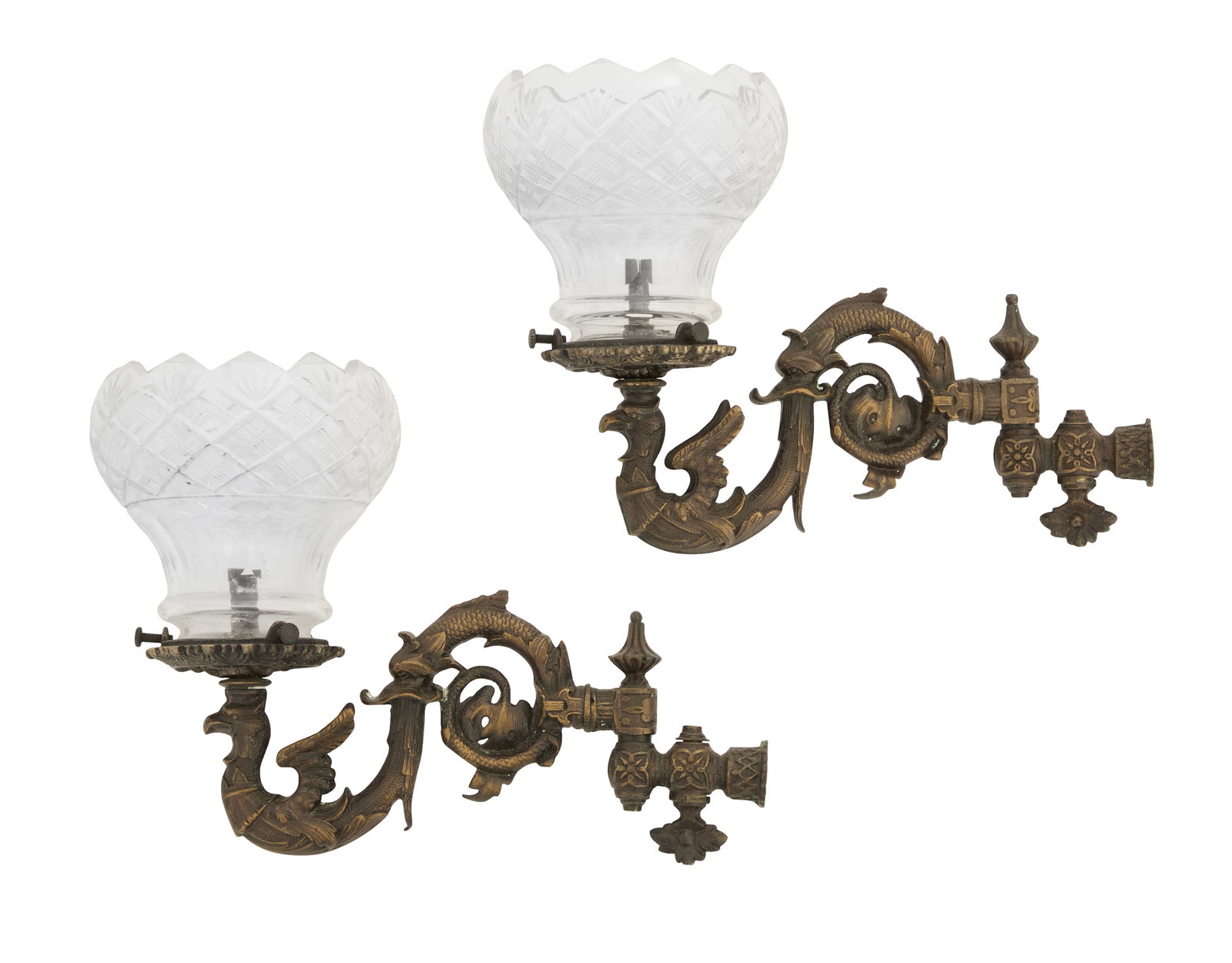 Rare Pair of Cornelius Cast-Metal Gas Sconces (1 of 2)