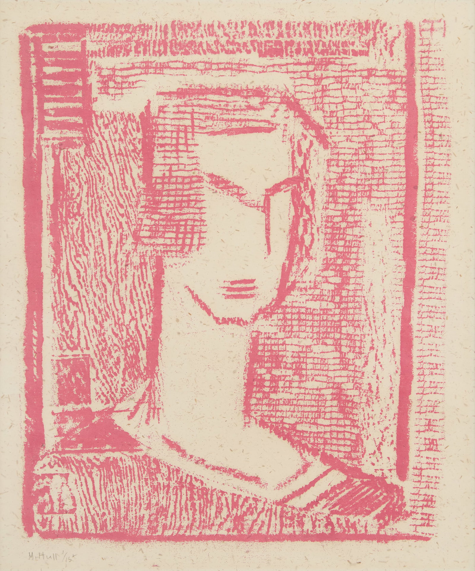 Marie Atkinson Hull (US/Mississippi, 1890-1980): Marie Atkinson Hull (American/Mississippi, 1890-1980) "Portrait of a Woman", ca. 1920 woodblock on handmade paper pencil-signed and numbered "1/15" lower left. Matted, glazed and framed. sight