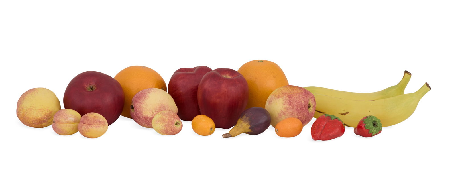 Large Collection of Mary Kirk Kelly Ceramic Fruit: Large Collection of Mary Kirk Kelly Ceramic Fruit 20th century, each piece signed "Mary Kirk Kelly" (American, 1918-2013), the collection including bananas, oranges, peaches, apples, strawberries, a