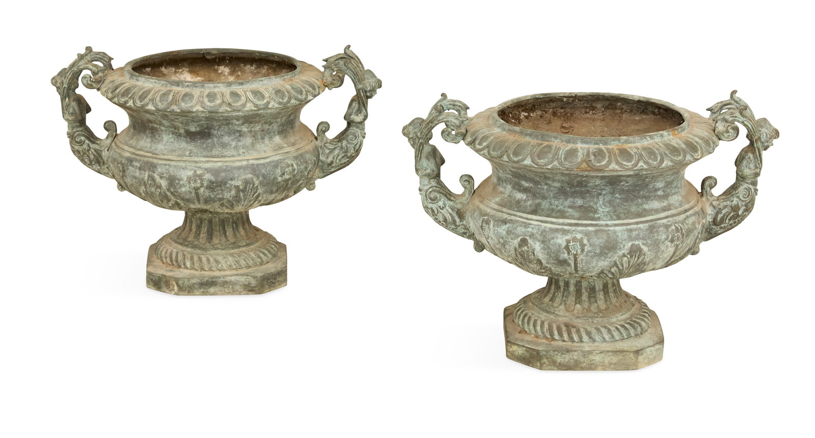 Pair of Small Bronze Garden Urns (1 of 3)
