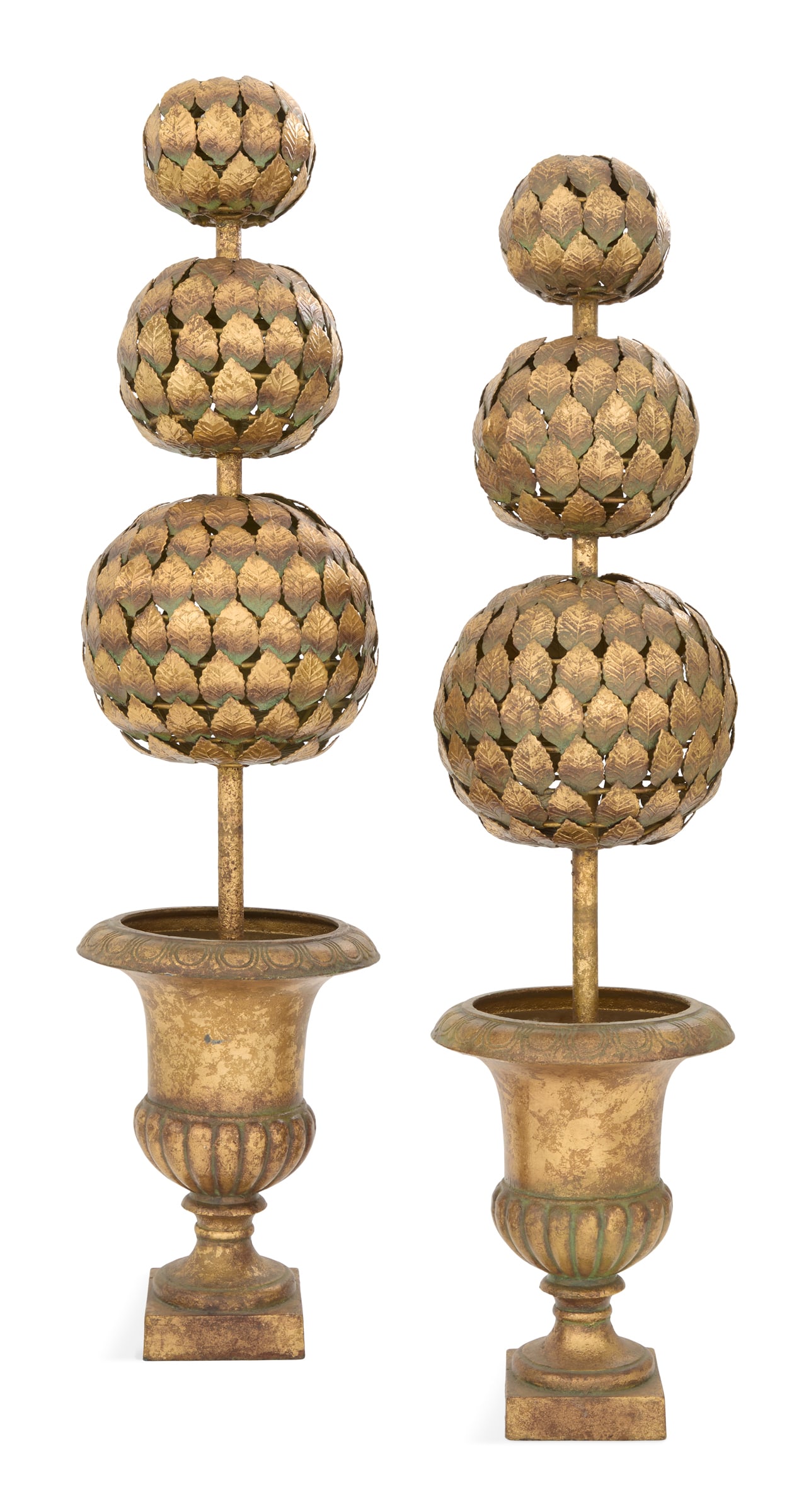 Pair of Gilt-Metal Topiary Urns (1 of 2)