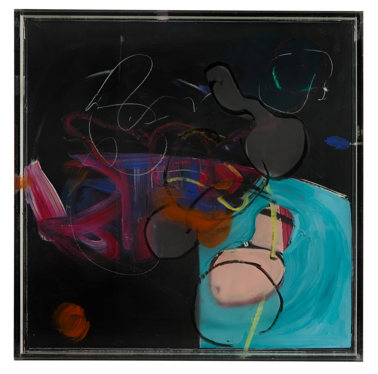 Danielle Frankenthal (US, Contemporary): Danielle Frankenthal (American, Contemporary) "Untitled", 2019 acrylic paint and oil stick on acrylic resin signed and dated en verso. h. 24", w. 24", d. 1-3/4" Provenance: Collection of Wade Wilson A