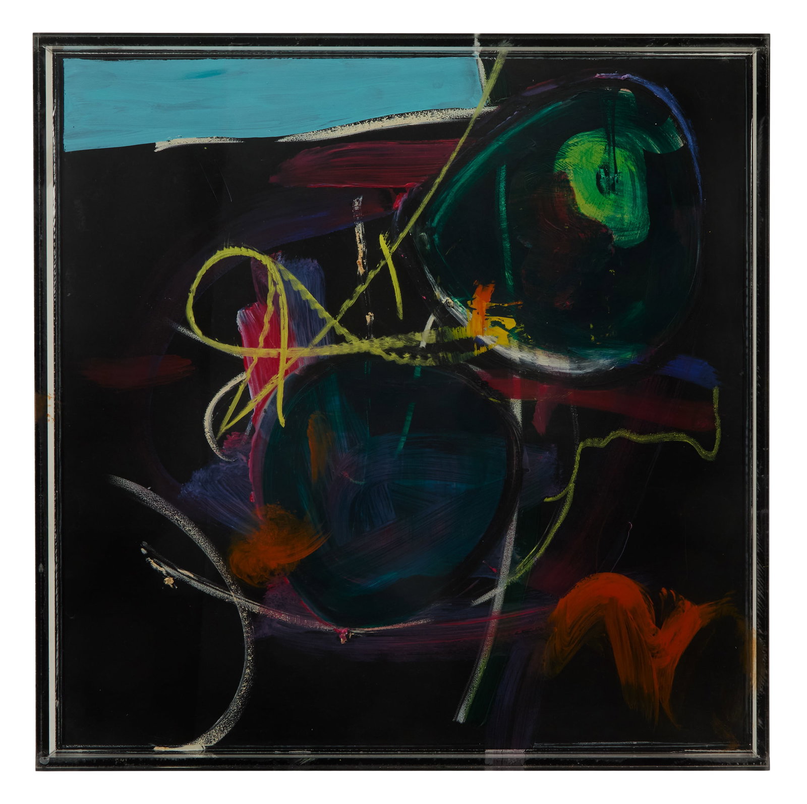 Danielle Frankenthal (US, Contemporary): Danielle Frankenthal (American, Contemporary) "Untitled", 2019 acrylic paint and oil stick on acrylic resin signed and dated en verso. h. 24", w. 24", d. 2" Provenance: Collection of Wade Wilson Art, 