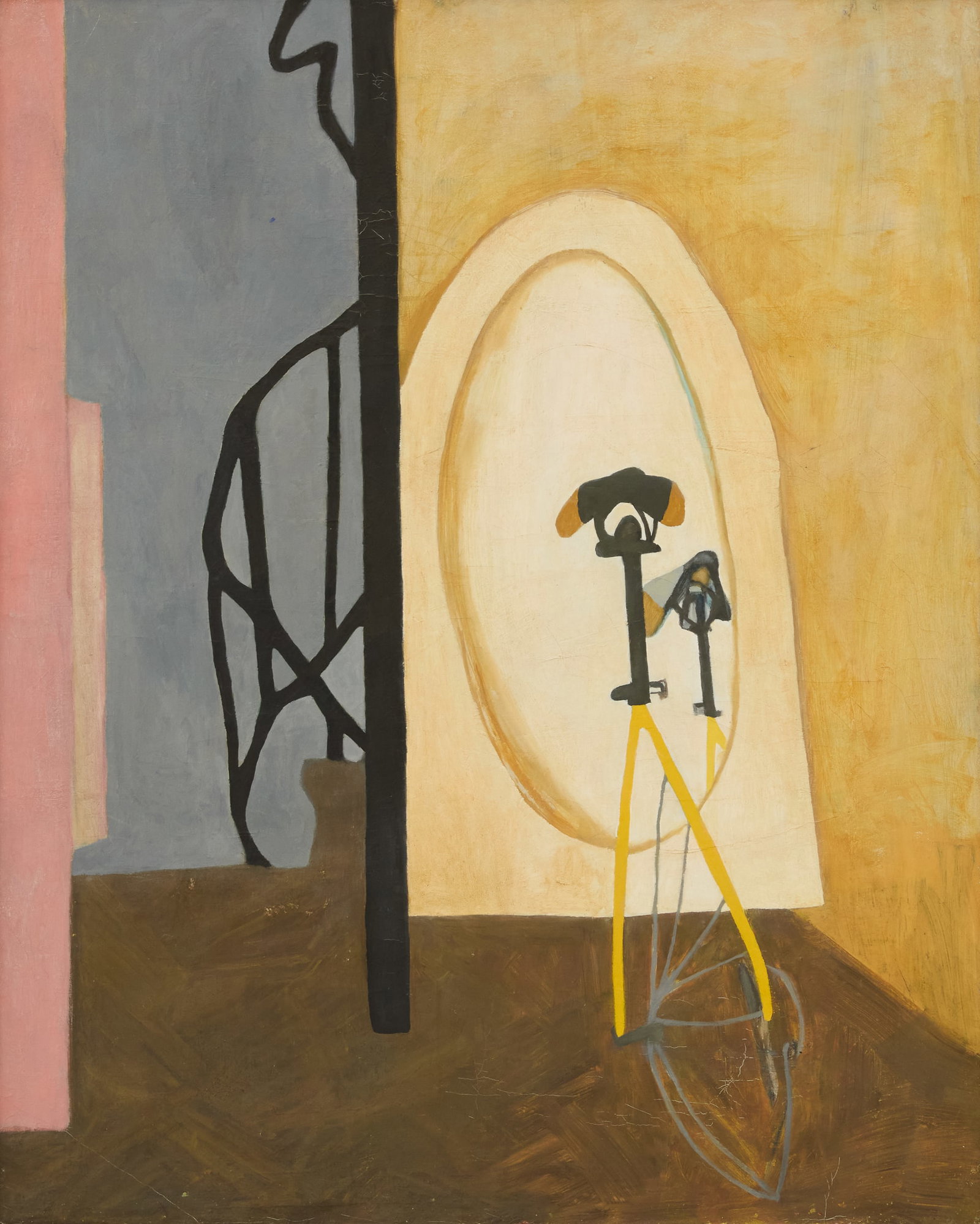 Alina Crasovschi Fenes (Romanian, b. 1978): Alina Crasovschi Fenes (Romanian, b. 1978) "Bicicleta Sevita in Oglinda (Bicycle in the Mirror)" oil on canvas signed and titled en verso on stretcher bars. Framed. 39" x 31-1/2", framed 40" x 32-1/2"