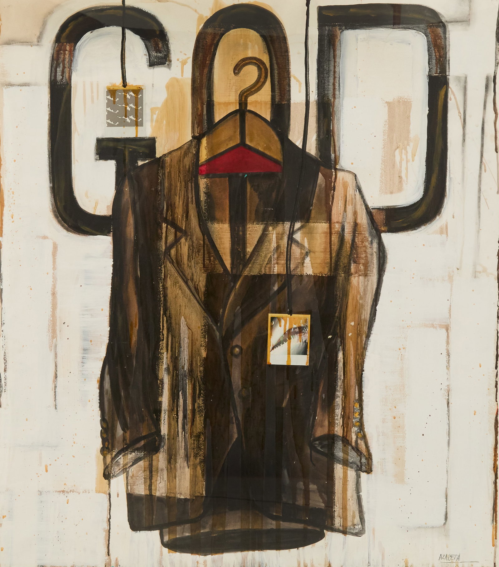 Luis Cruz Azaceta (Cuban/American, b. 1942): Luis Cruz Azaceta (Cuban/American, b. 1942) "God", 1995 mixed media on paper signed lower right, a "George Adams Gallery" label with title and date affixed to verso. Float mounted, glazed and framed. 