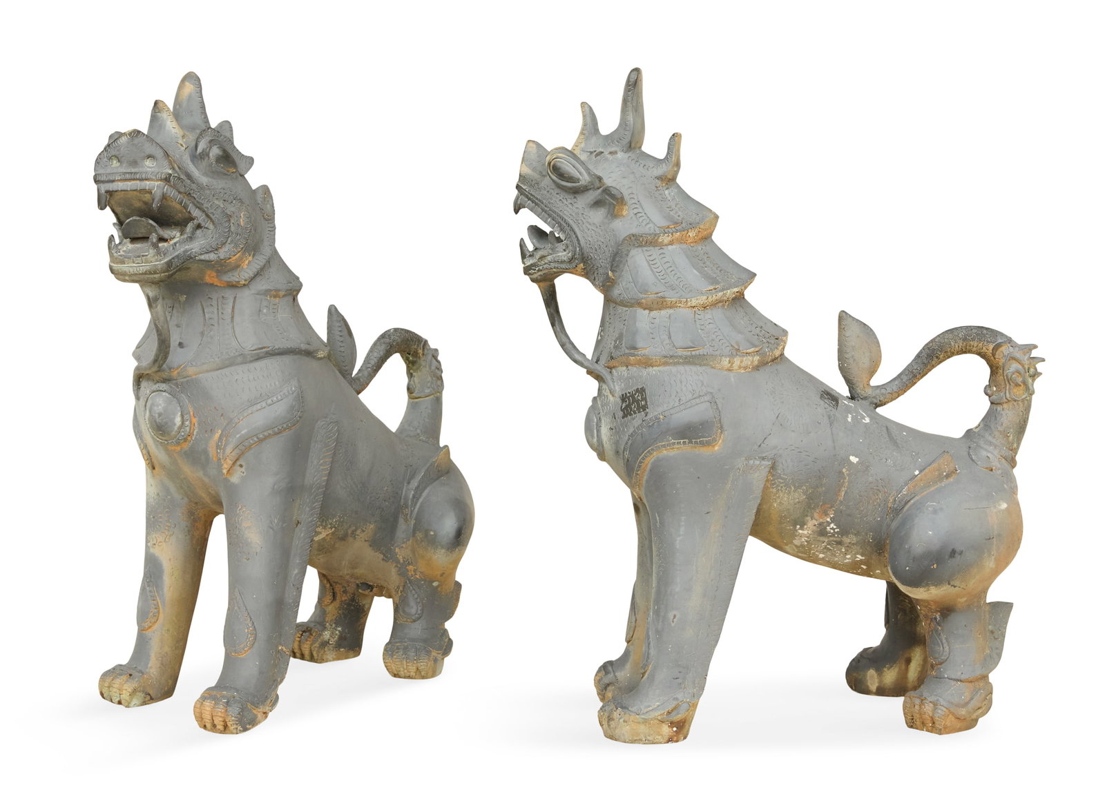 Pair of Painted Cast-Metal Foo Dogs (1 of 3)