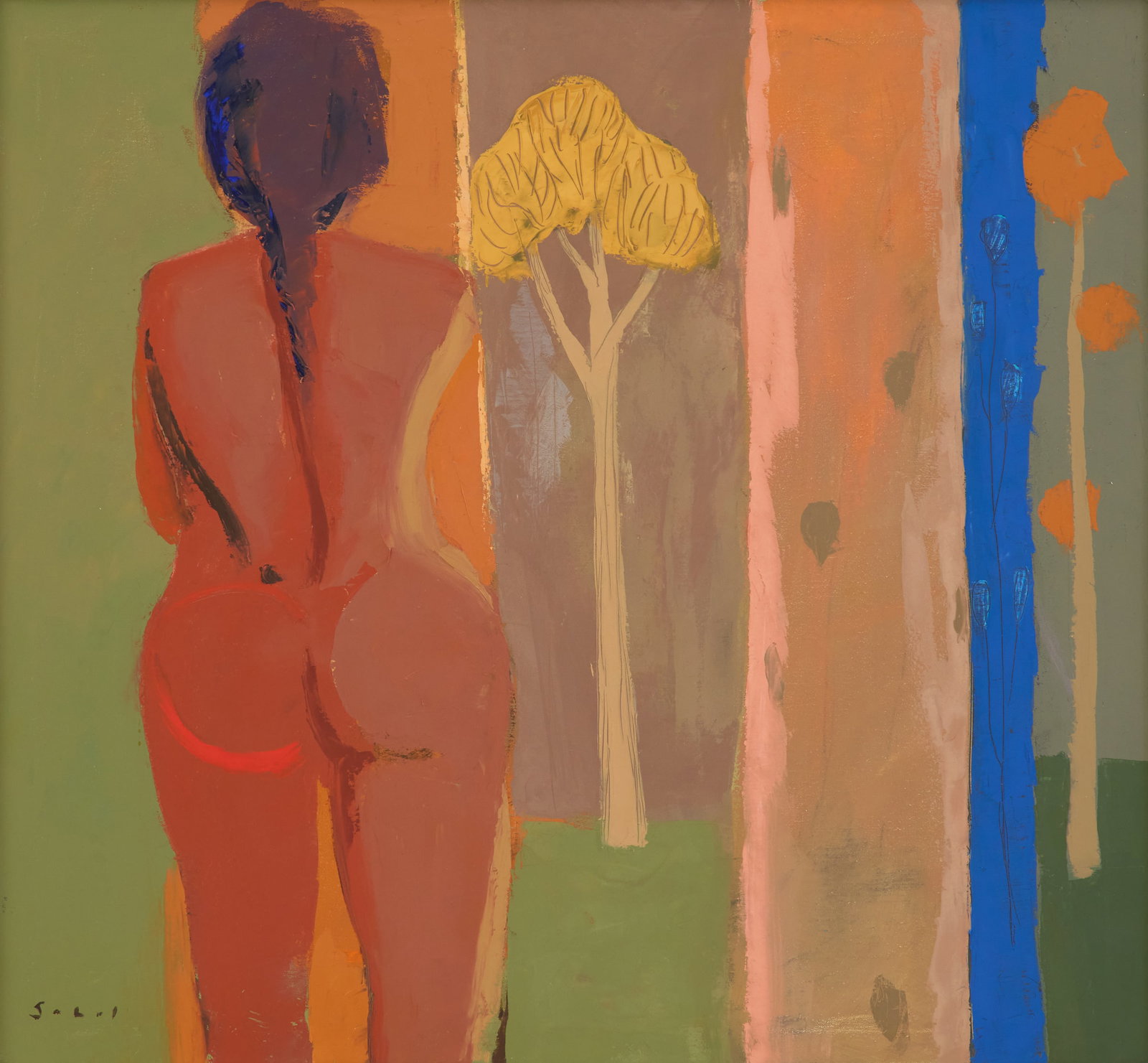 Jonathan Sobol (US/Taos, New Mexico, b. 1952): Jonathan Sobol (American/Taos, New Mexico, b. 1952) "Siren in the Forest" oil on canvas signed lower left, and "Galerie Timothy Tew, Atlanta, Georgia" labels with artist and title en verso. Framed. 28