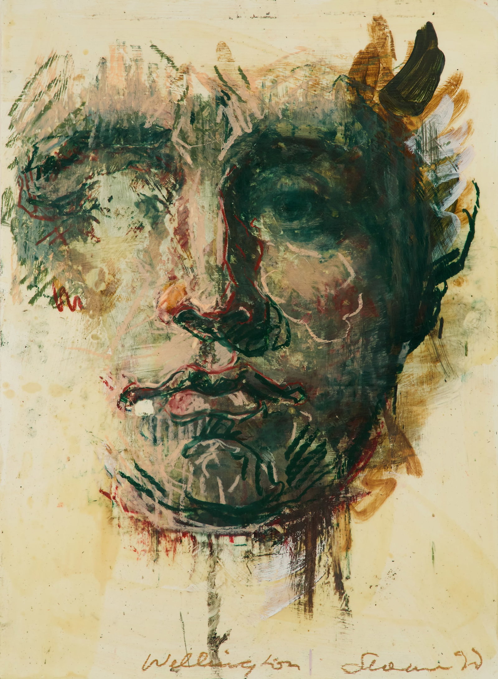 Tony Scherman (Canadian, 1950-2023): Tony Scherman (Canadian, 1950-2023) "Wellington", 1990 encaustic on paper signed, titled and dated along lower edge. Matted, glazed and framed. sheet 30" x 22", framed 40-1/2" x 31"