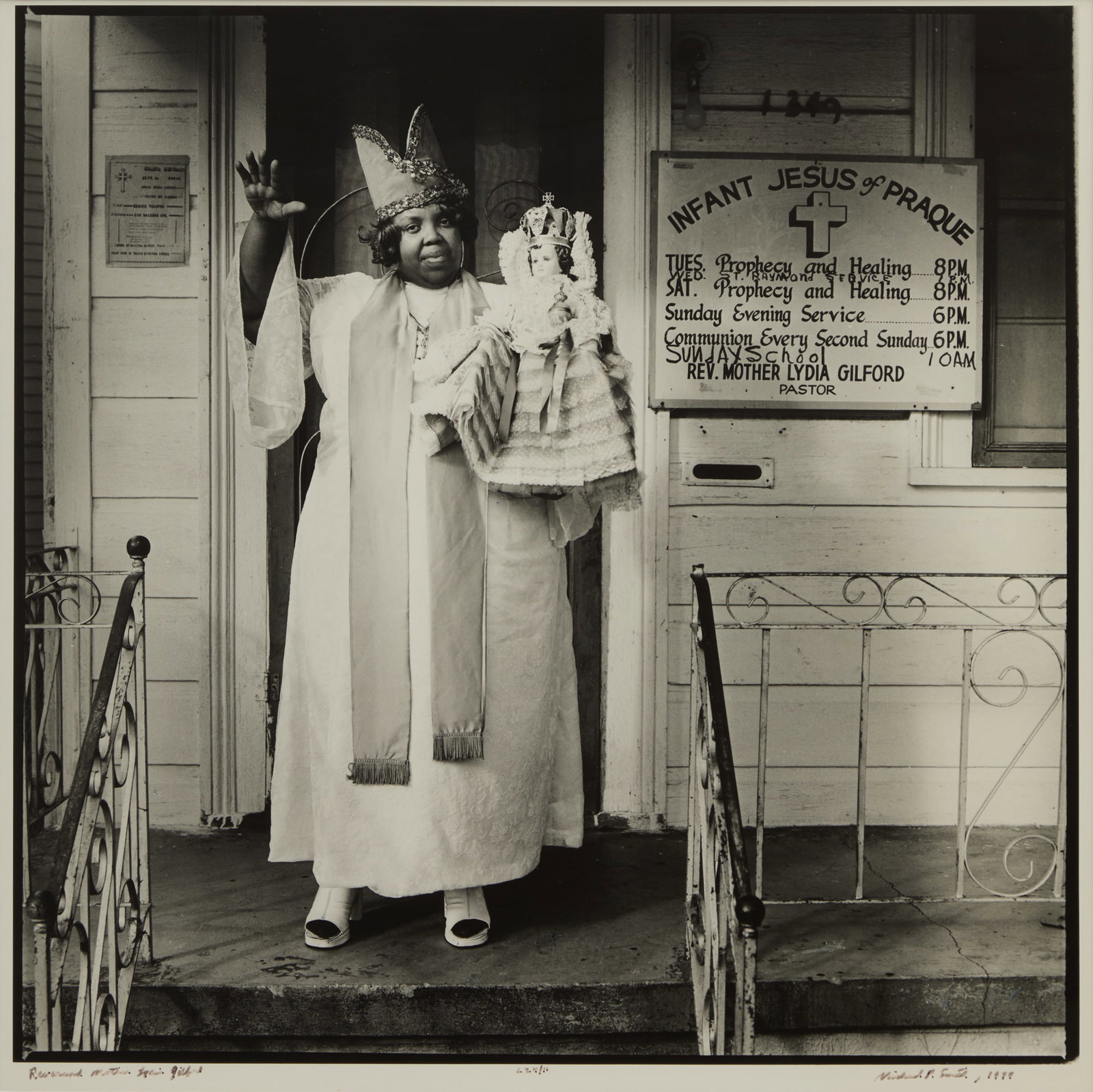 Michael P. Smith (US/Louisiana, 1937-2008): Michael P. Smith (American/Louisiana, 1937-2008) "Reverend Mother Lydia Gilford, Infant Jesus of Prague Spiritual Church: Spirit World, Pattern in the Expressive Folk Culture of Afro-American New