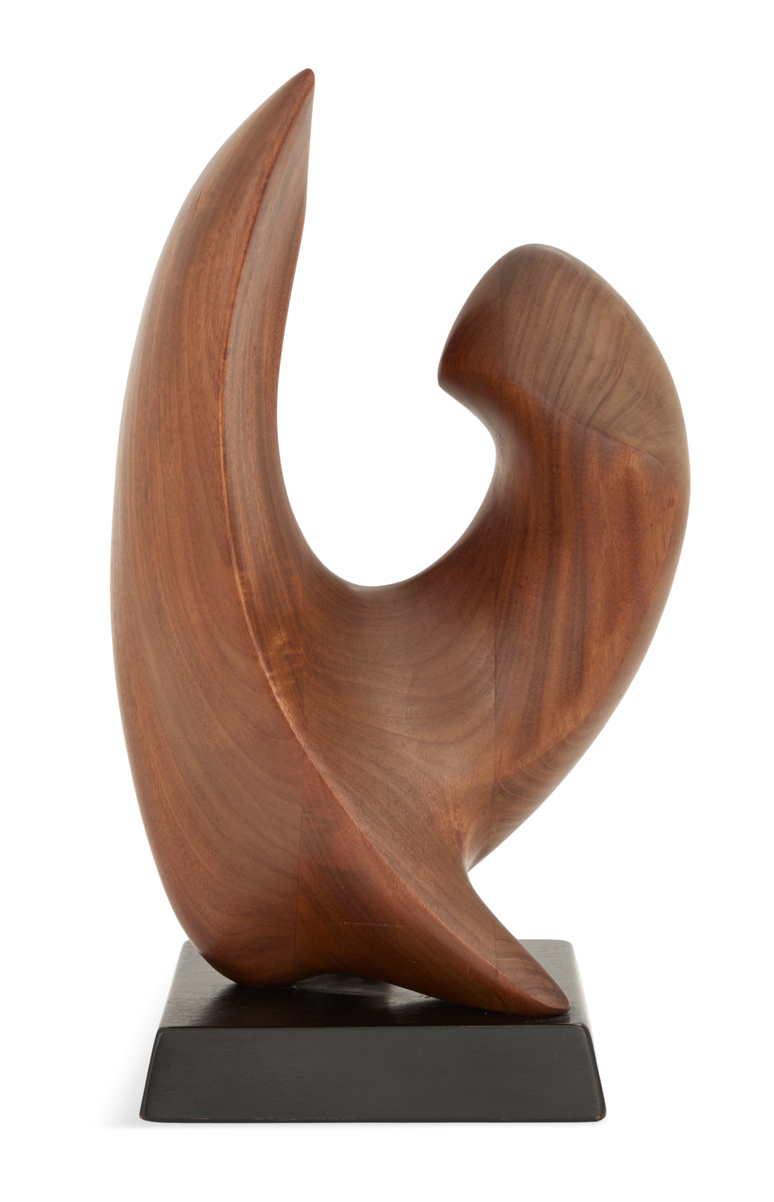 Grant Whatmough (Canadian, 1921-1999): Grant Whatmough (Canadian, 1921-1999) "Concerto", 1964 carved mahogany signed, dated and titled on label at bottom, on an integral black-painted wooden base. h. 20-1/2", w. 10", d. 9"