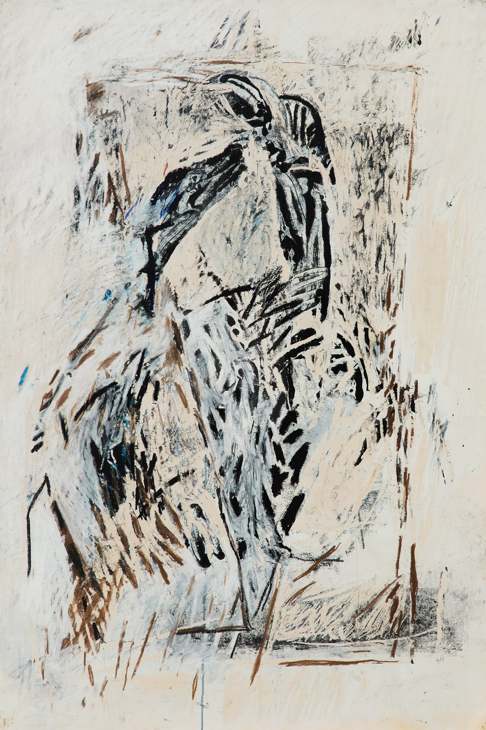 Marie-Cecile Aptel (French, b. 1958): Marie-Cecile Aptel (French, b. 1958) "Untitled: Abstraction" mixed media on paper signed lower left. Matted, glazed and framed. sheet 47" x 31", framed 56" x 40-1/2"