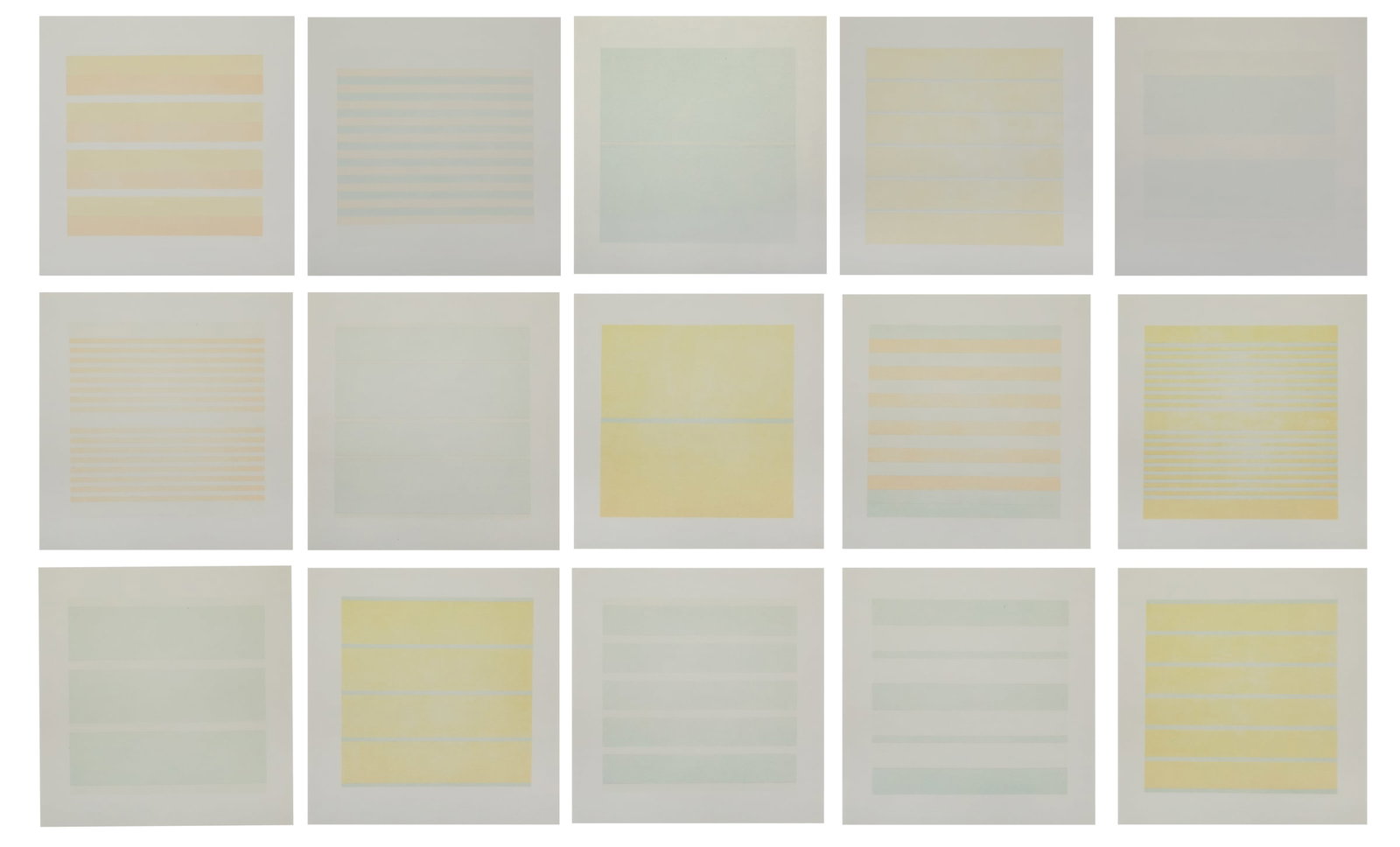 Agnes Bernice Martin (US/Canadian, 1912-2004): Agnes Bernice Martin (American/Canadian, 1912-2004) "Untitled" fifteen offset lithographs on vellum in a vellum protective envelope. each 10-7/8" x 10-7/8"