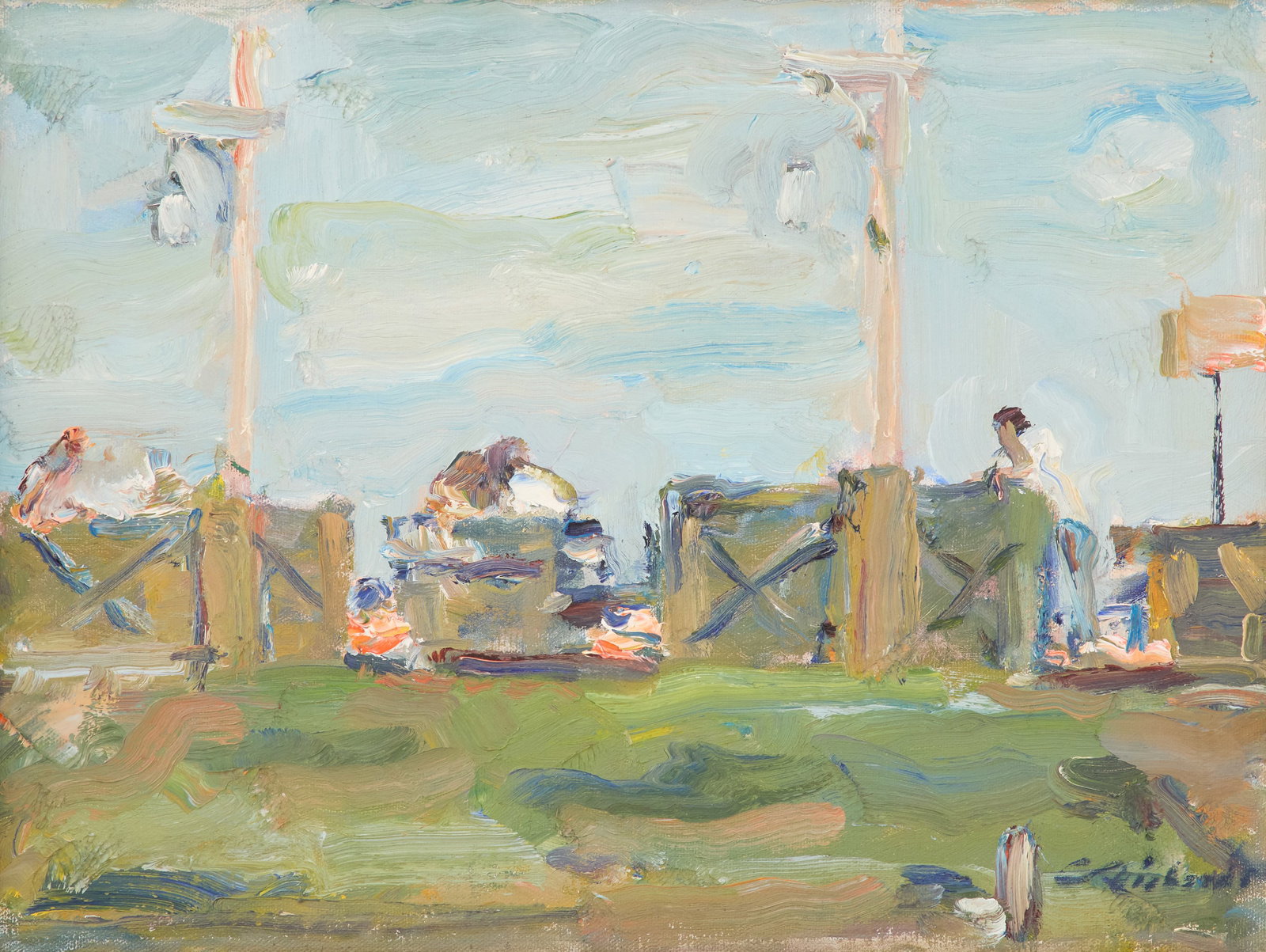 Charles W. Richards (US/Louisiana, 1906-1992): Charles Whitfield Richards (American/Louisiana, 1906-1992) "Mississippi Levee" oil on canvas signed lower right. Framed. 12" x 16", framed 16-1/2" x 21" Provenance: Estate of Patricia Brady, New