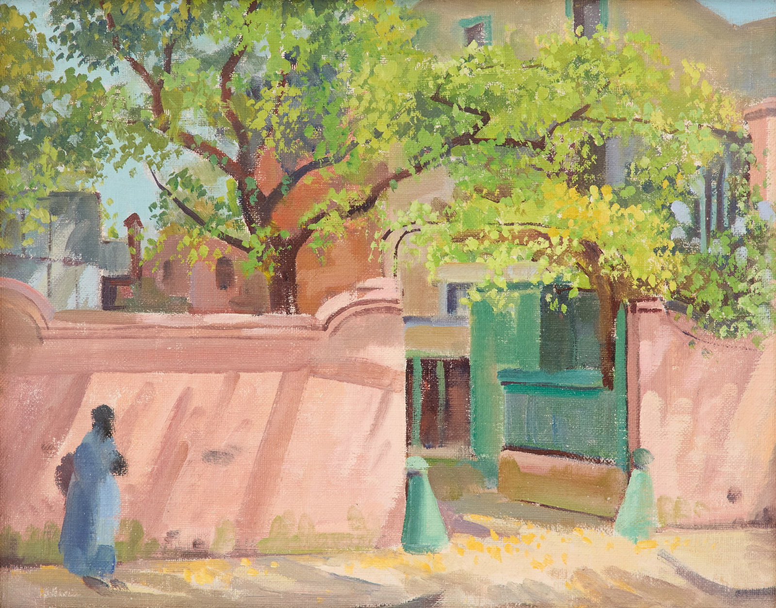 Clarence Millet (US/Louisiana, 1897-1959): Clarence Millet (American/Louisiana, 1897-1959) "Hermann-Grima House (820 St. Louis Street, French Quarter)" oil on canvas board signed and titled en verso. Framed. 11" x 14", framed 15-1/2" x 18-1/2"