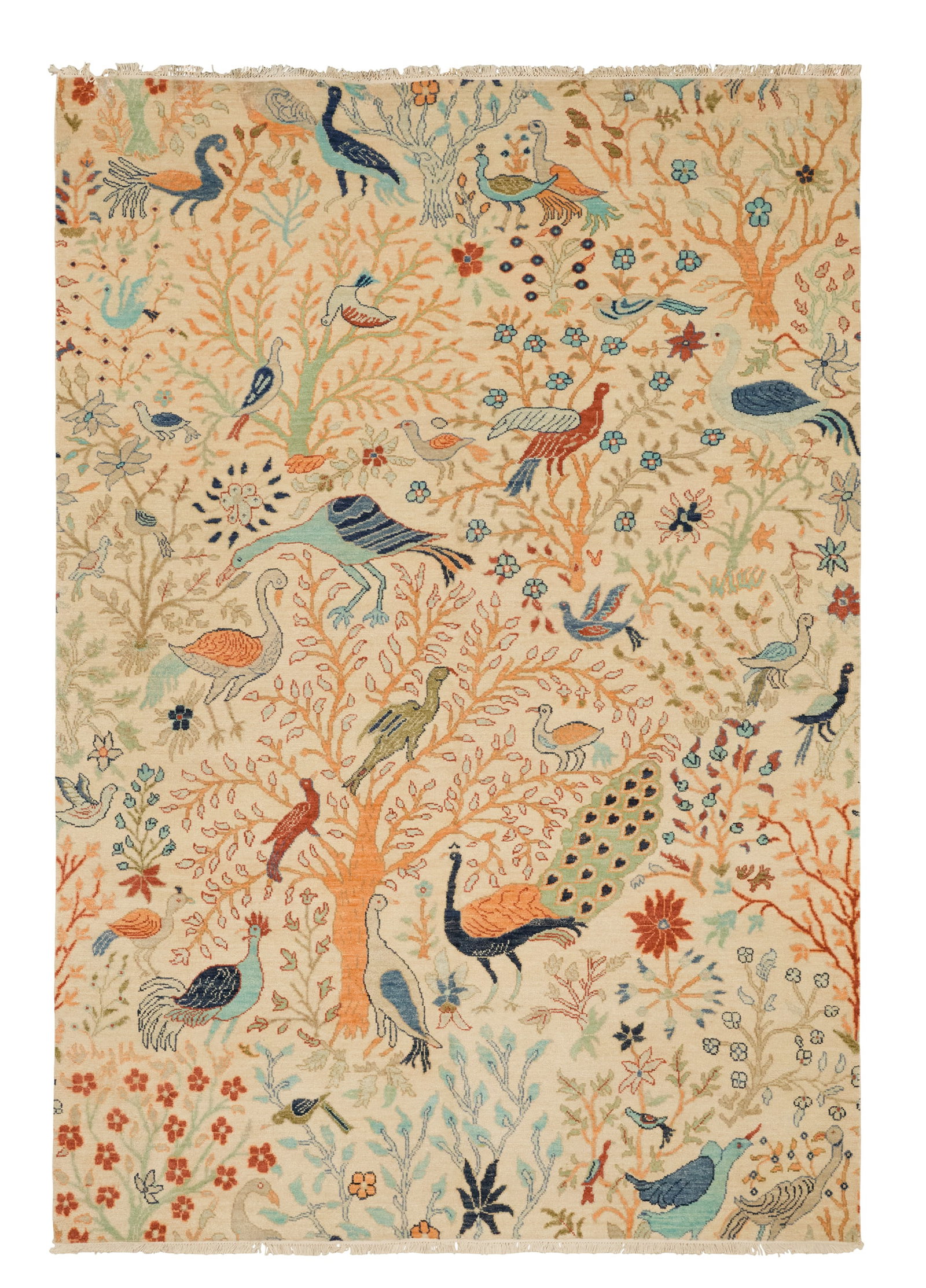 Peshawar Birds of Paradise Carpet: Peshawar Birds of Paradise Carpet 6' 3" x 9'