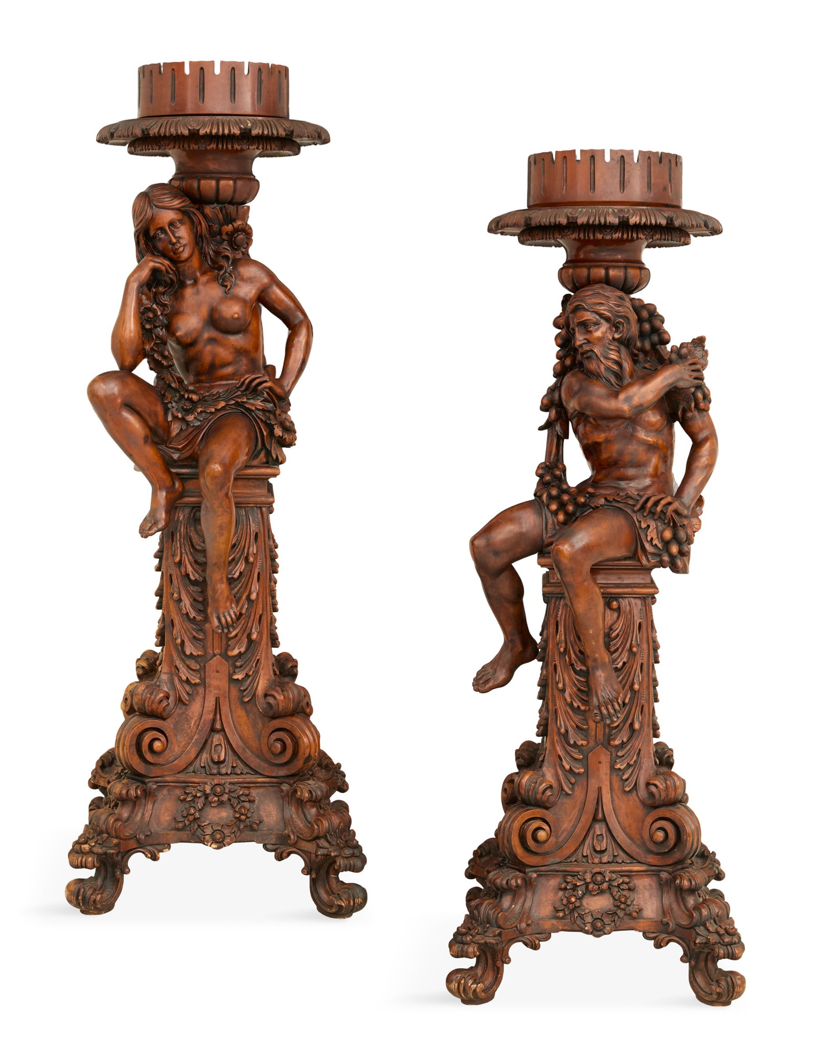 Pair of Monumental Wooden Figural Altar Sticks (1 of 3)