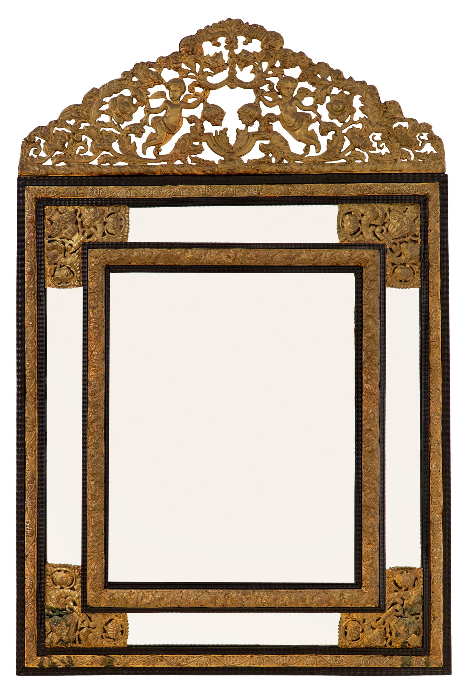 Brass and Ebonized Wood Cushion Mirror (1 of 2)