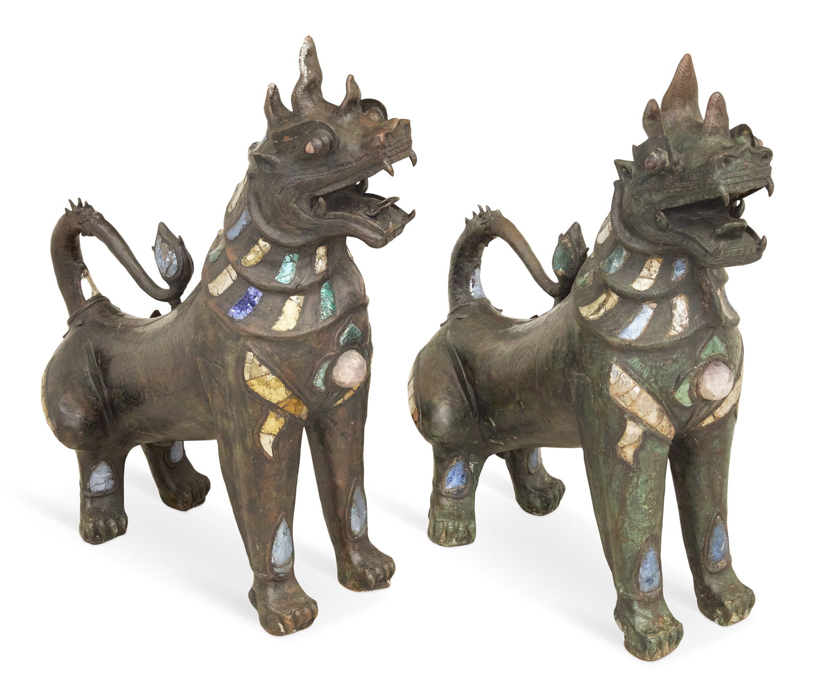 Pair of American Inlaid Bronze Foo Dogs (1 of 5)