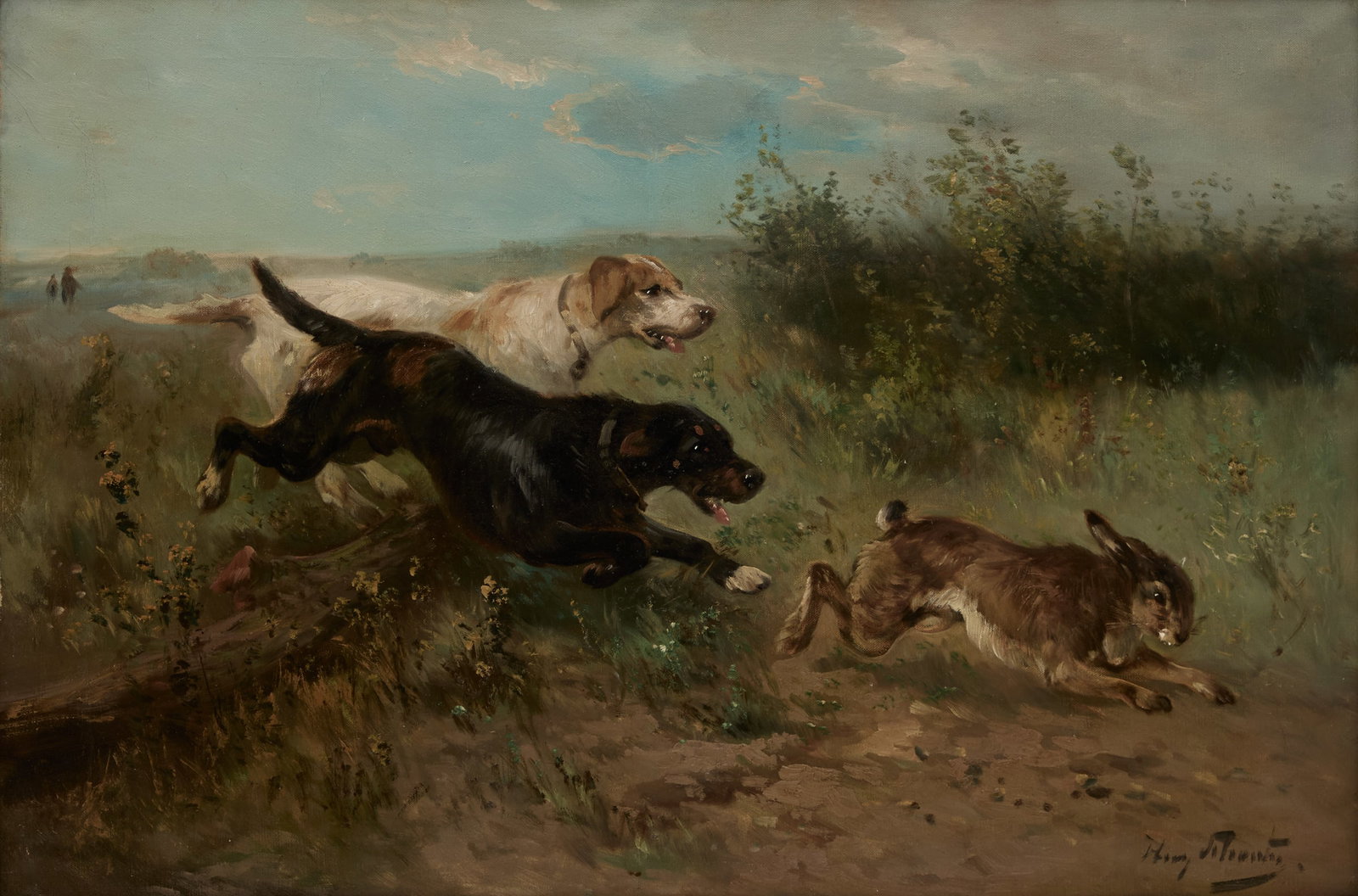 Henry Schouten (Belgian, 1864-1927): Henry Schouten (Belgian, 1864-1927) "The Heat of the Chase" oil on canvas signed lower right. Framed. 24" x 35-1/2", framed 29" x 40"