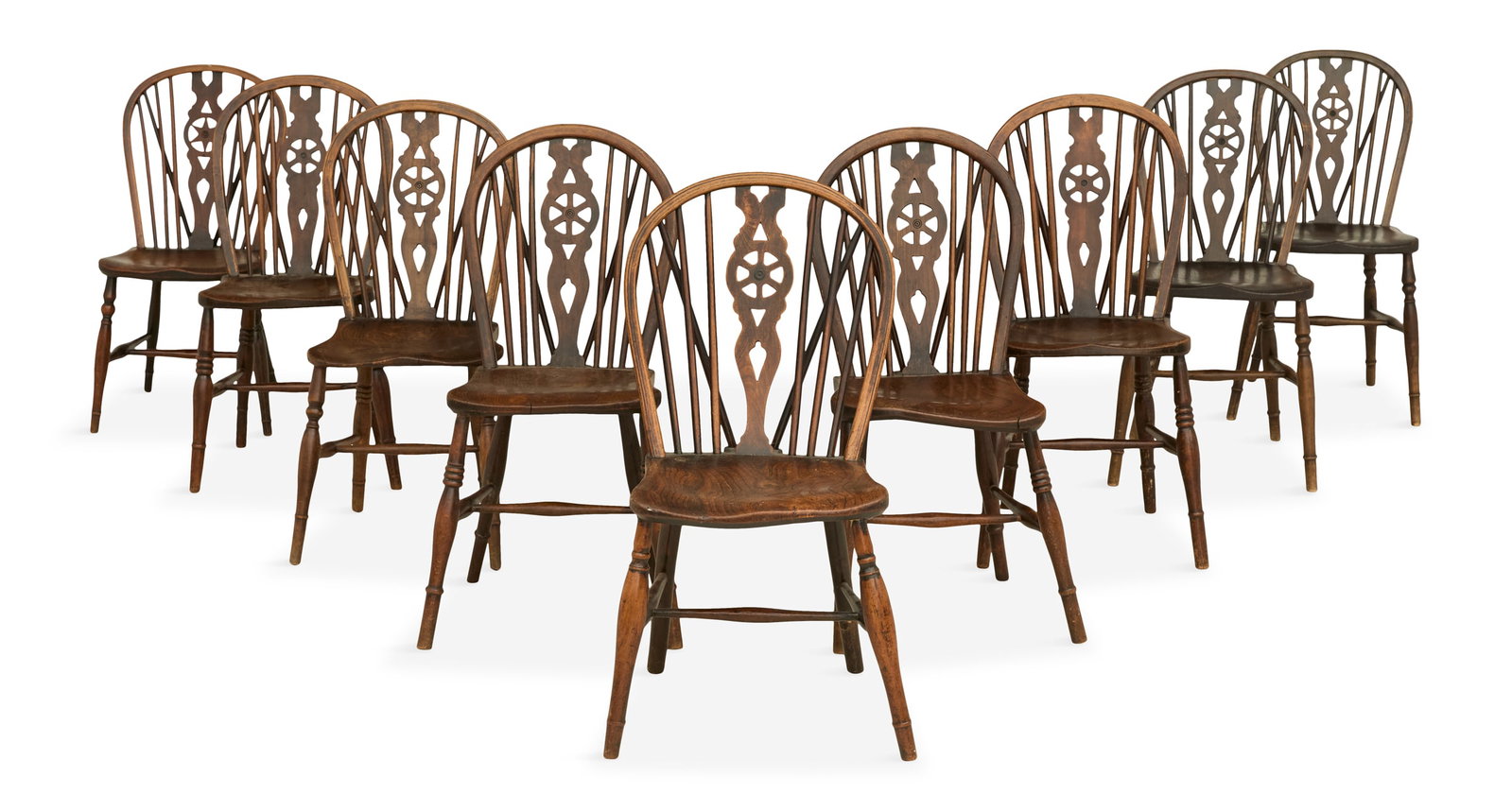 Suite of Nine English Elmwood Windsor Chairs (1 of 4)