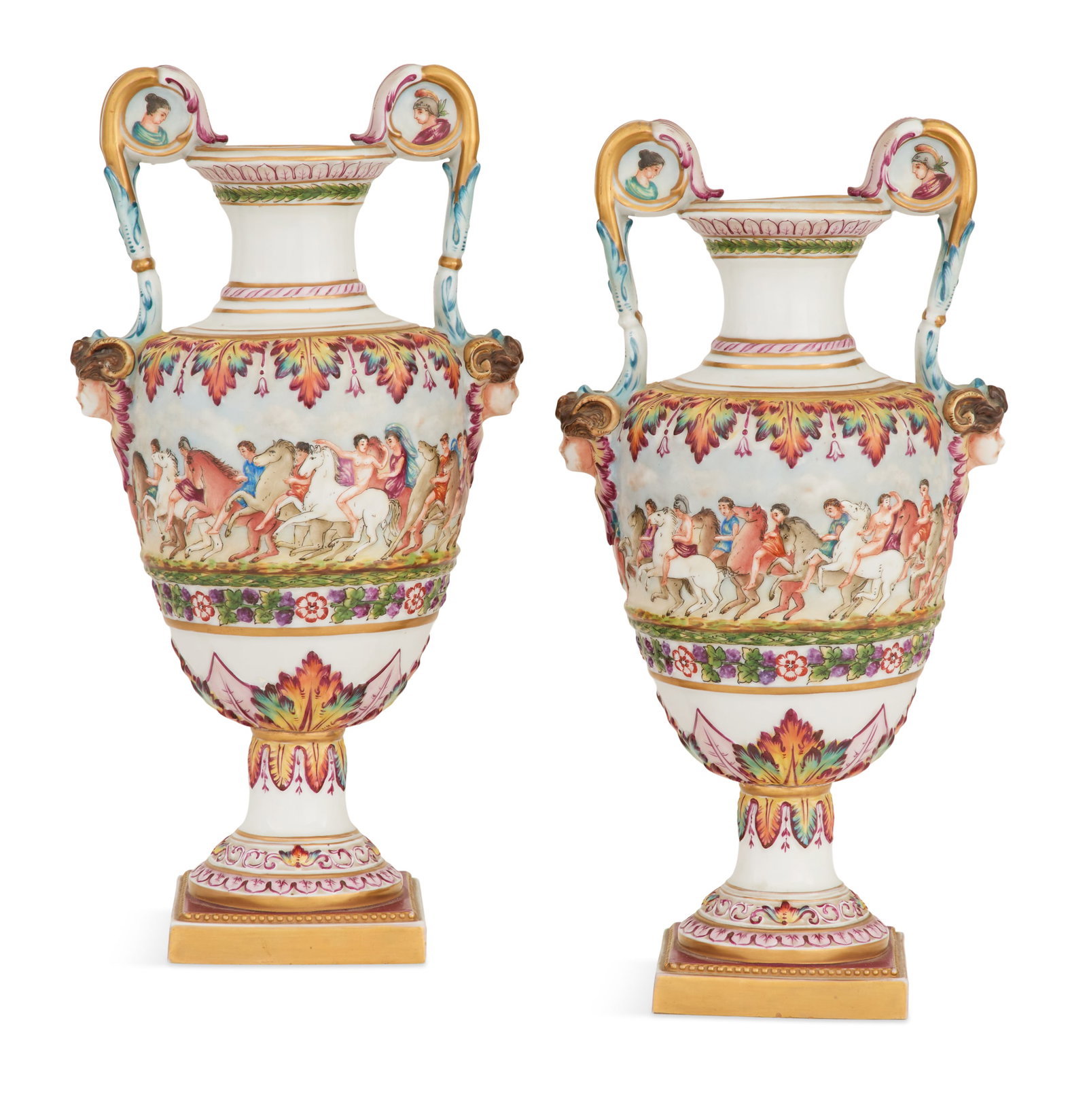 Pair of Italian Capodimonte-Style Polychrome Urns (1 of 5)