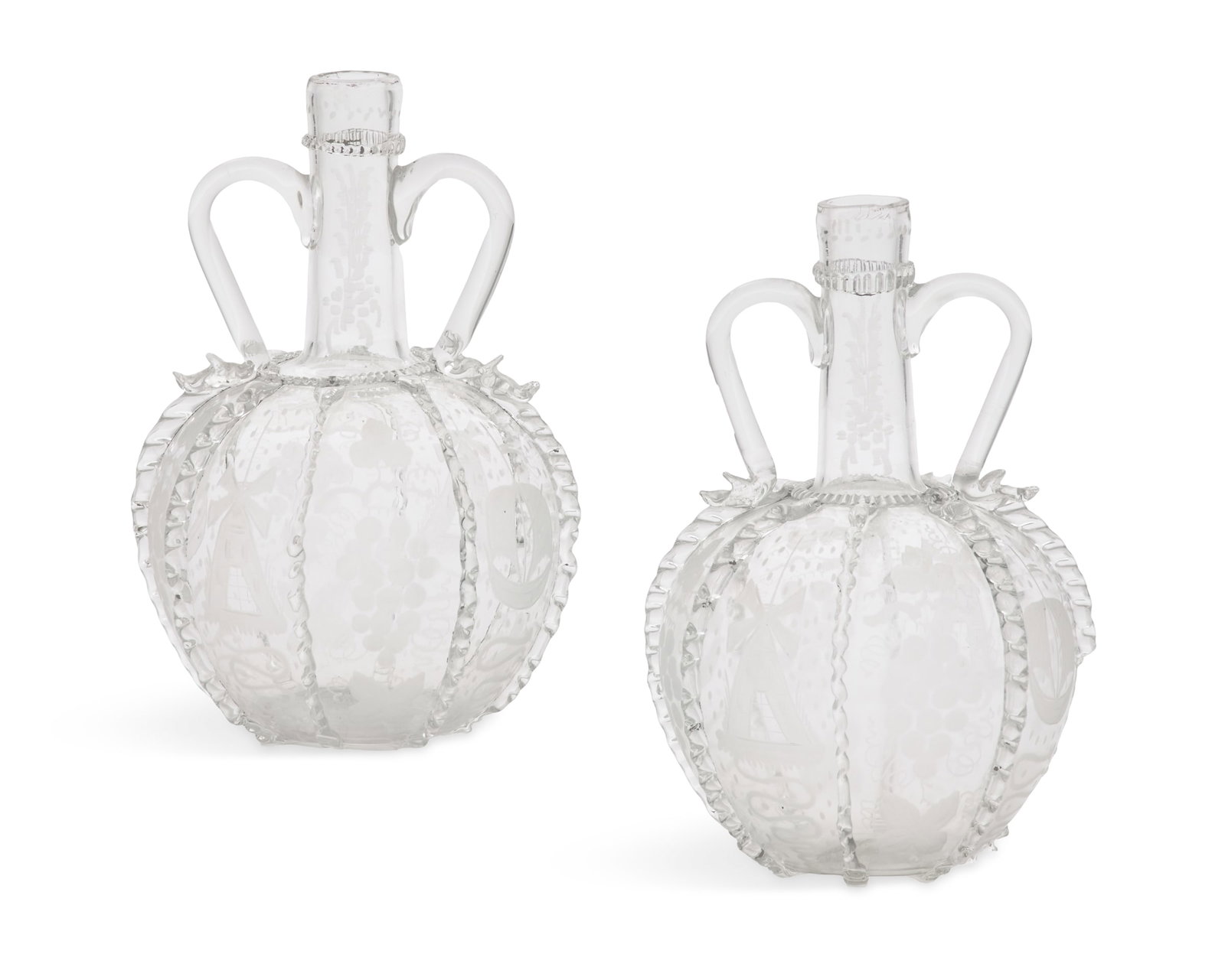 Pair of Dutch Blown- and Engraved Glass Decanters (1 of 4)