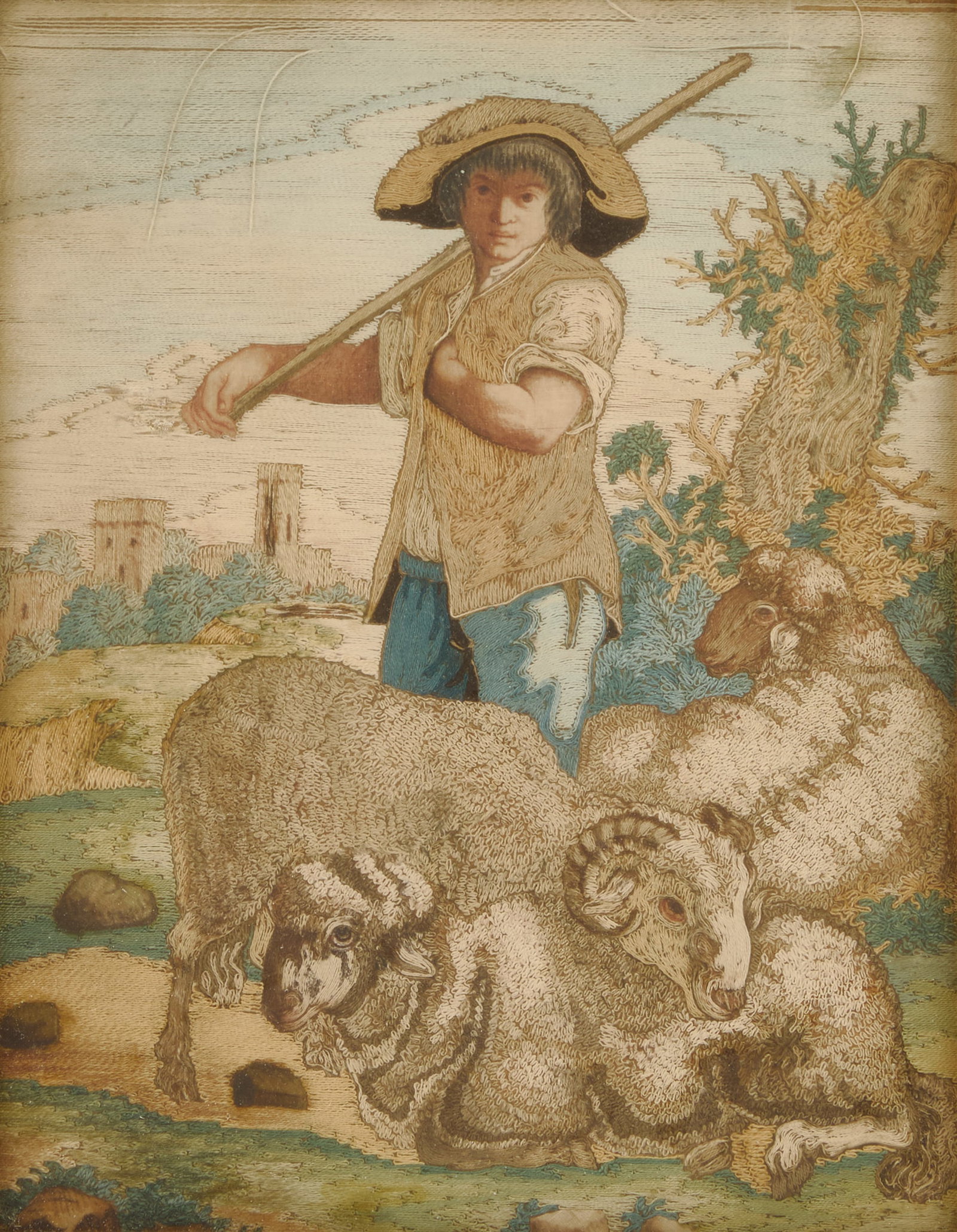 Embroidery of a Shepherd and His Flock