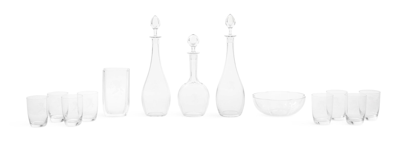 Collection of Baccarat Crystal Barware: Collection of Baccarat Crystal Barware 20th century, custom engraved for the Seminole Golf Club, Juno Beach, Florida, each piece engraved with the Baccarat mark, the collection including: two