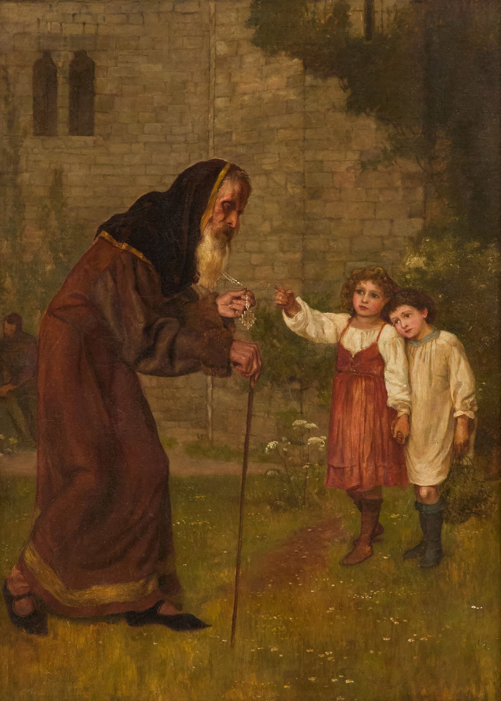 Jessie Macgregor (British, 1847-1919): Jessie Macgregor (British, 1847-1919) "The Silver Cross" oil on canvas unsigned, titled and artist identified on plaque. Framed. 28" x 22", framed 39-1/2" x 31"