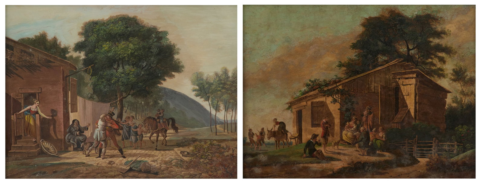 British School (19th Century): British School 19th Century "Reading the News" "Rival Suitors" oils on paper board unsigned. Glazed and framed alike. each 11" x 14-1/2", framed 13-1/4" x 17" Provenance: The collection of Clarenc