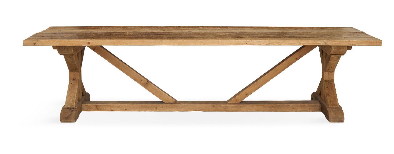 Large Rustic Pine Trestle-Form Farm Table - 2