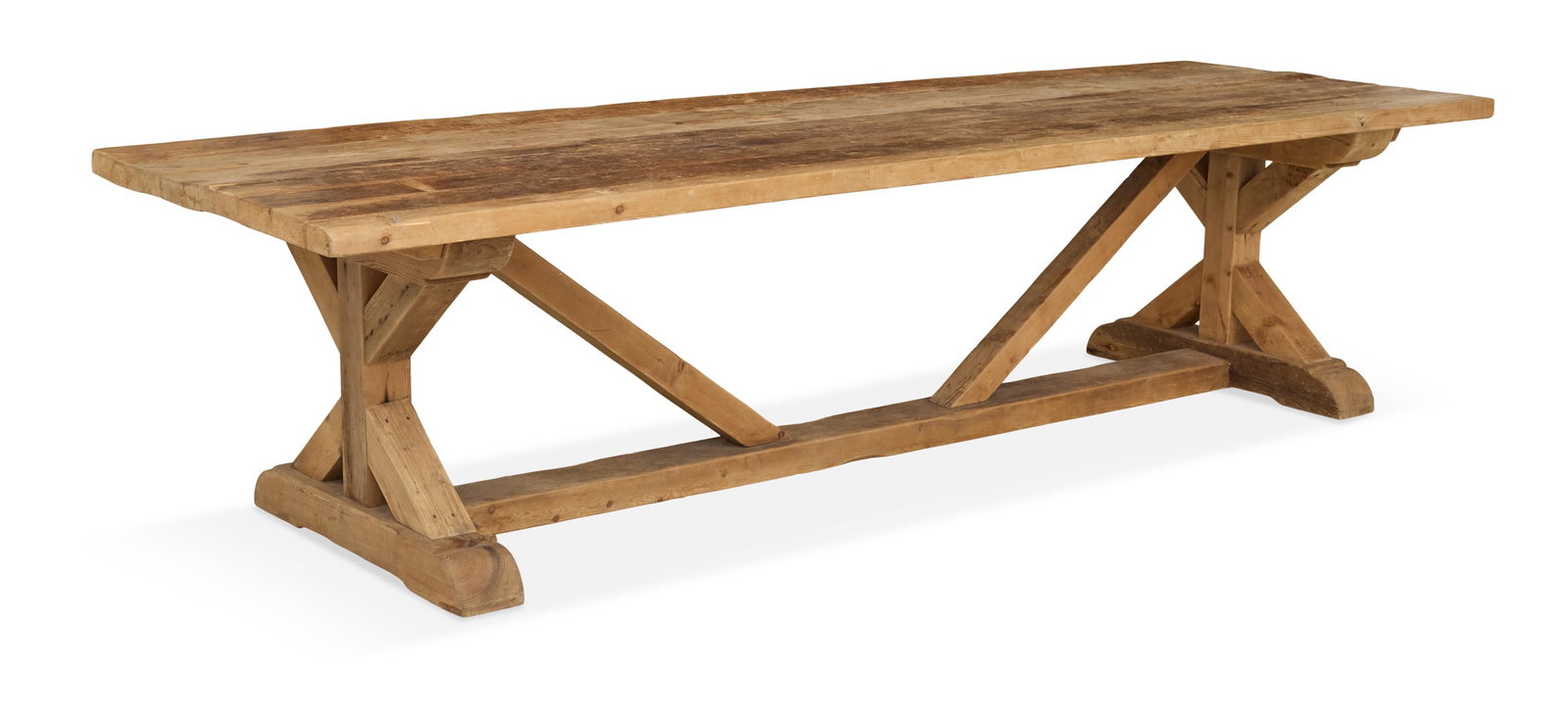 Large Rustic Pine Trestle-Form Farm Table - 3
