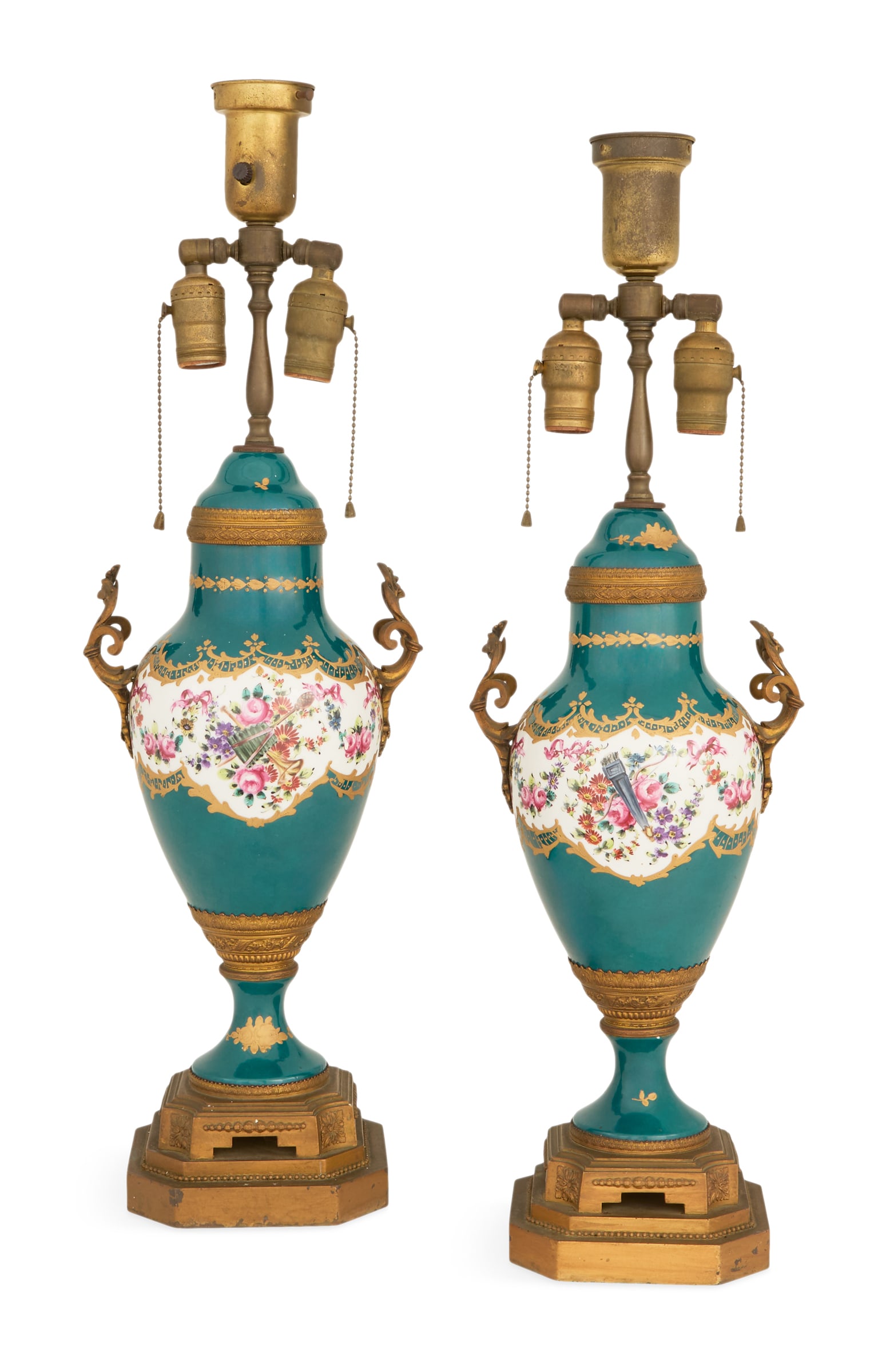 Pair of French Porcelain and Brass Urn-Form Lamps (1 of 2)
