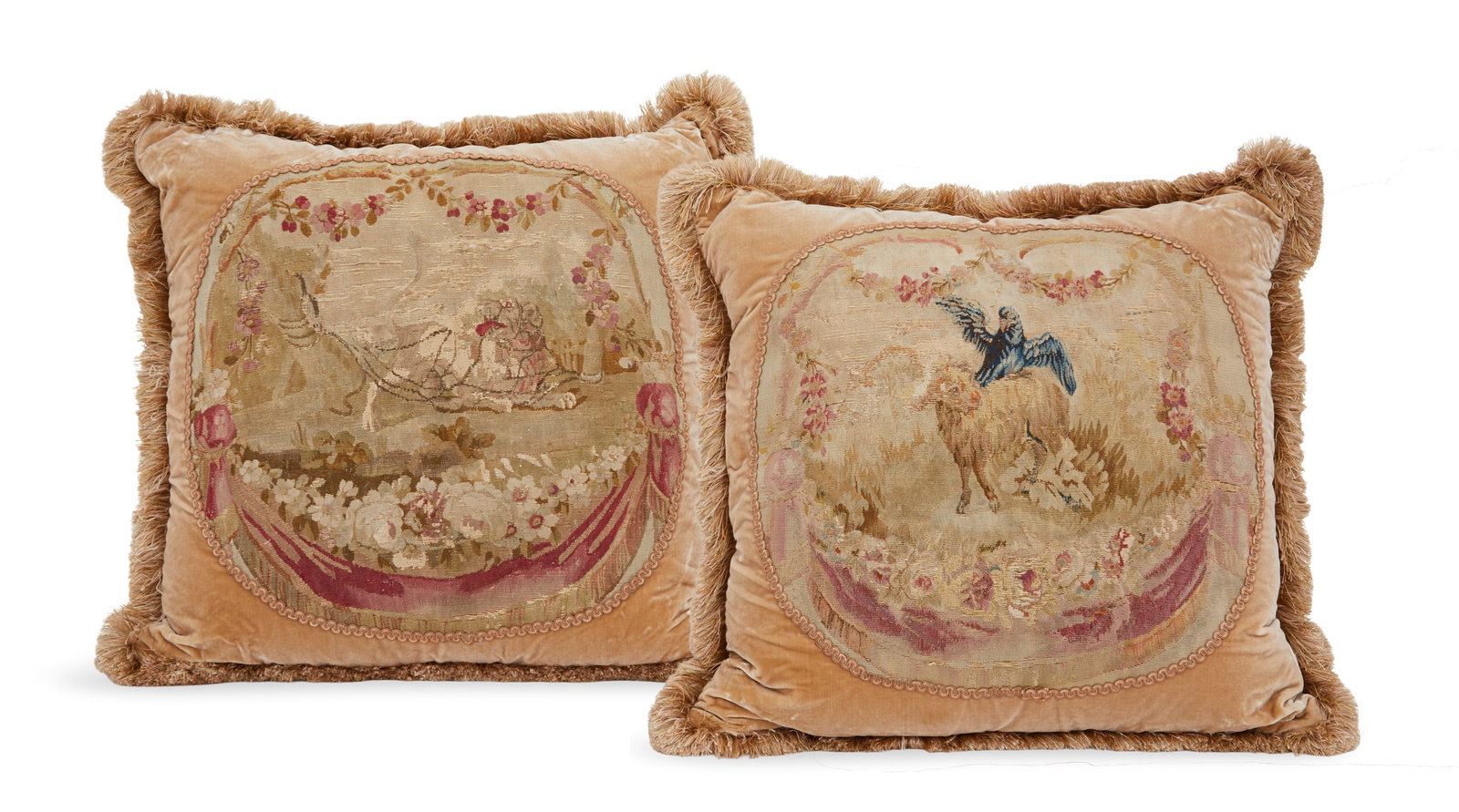 Pair of Fringed Velvet Aubusson Pillows