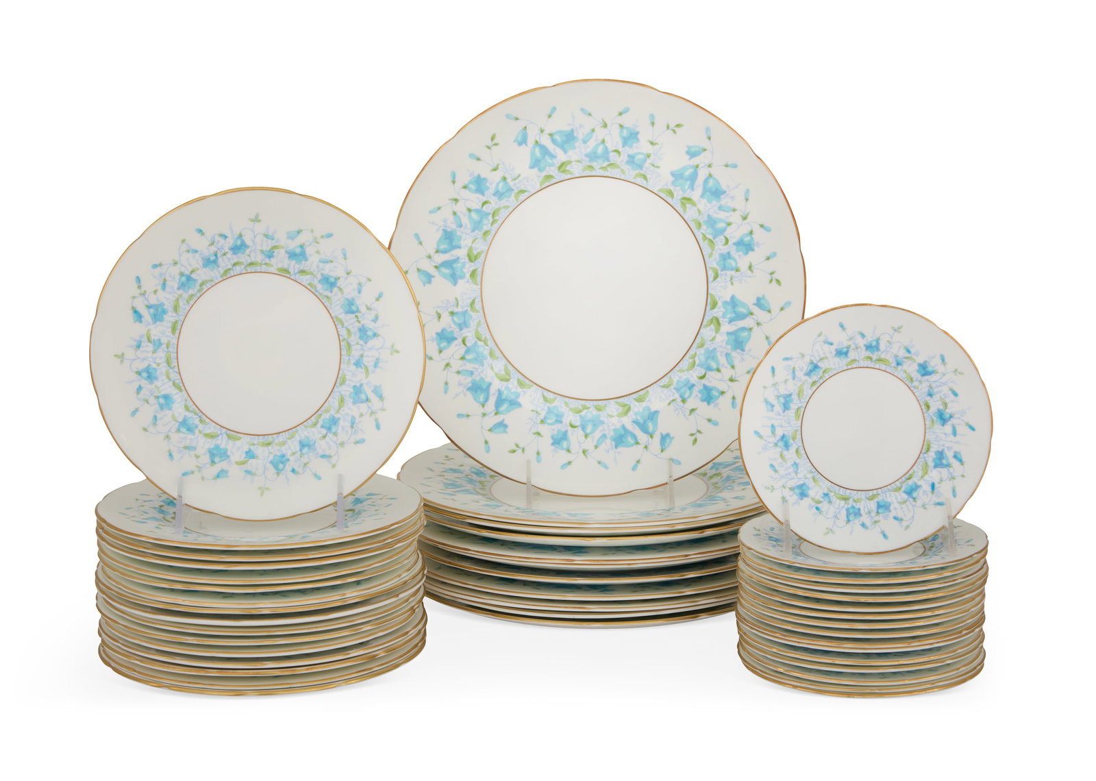 Coalport "Harebell Turquoise" Dinner Service: Coalport "Harebell Turquoise" Dinner Service ca. 1952-1979, the bone china service including: eleven dinner plates, dia. 10-3/4"; sixteen salad/dessert plates, dia. 8"; and sixteen bread-and-butter pl