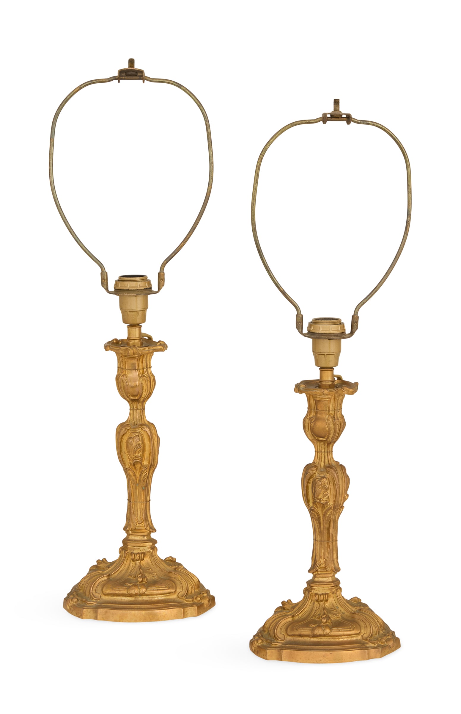 Pair of Belle Epoque Bronze Candlestick Lamps (1 of 2)