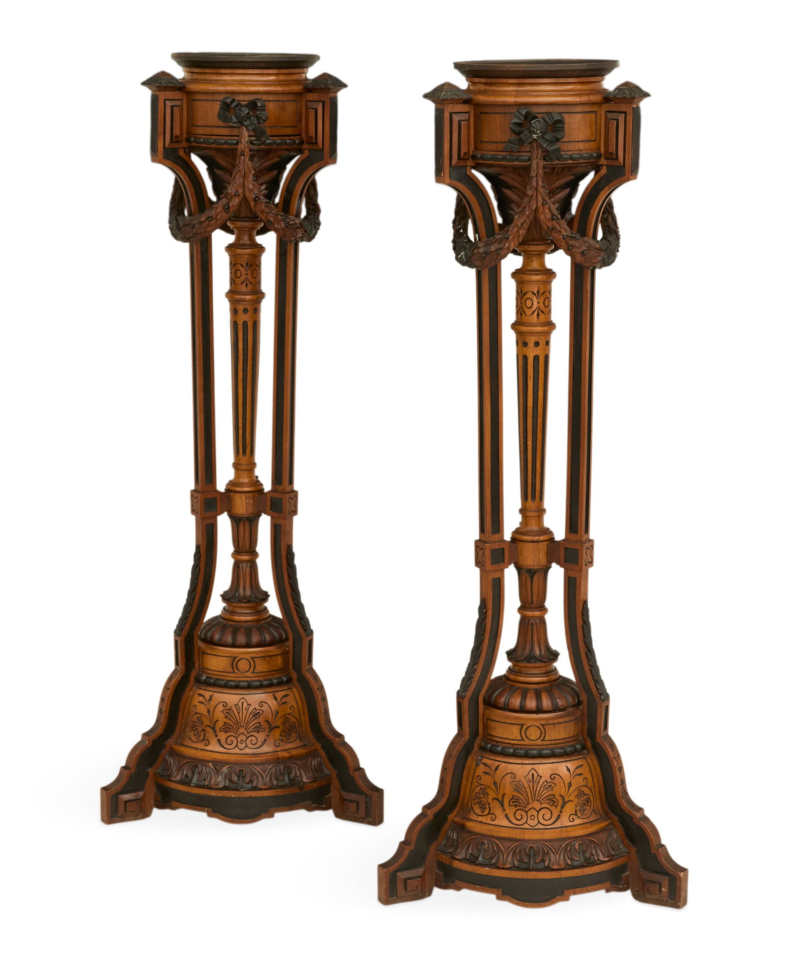 Pair of Napoleon III Ebonized Torchere Stands
