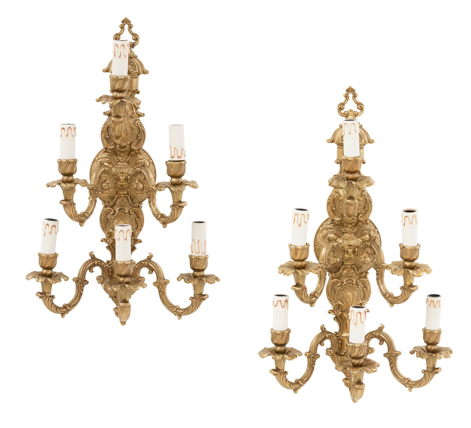Pair of Large Polished Bronze Six-Light Sconces (1 of 5)