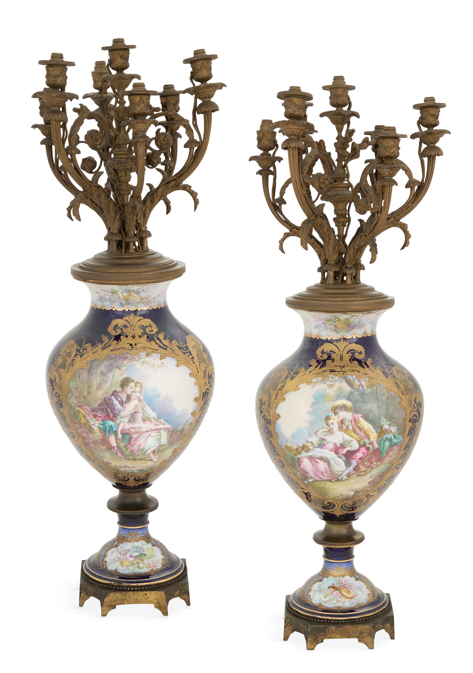 Pair of French Bronze and Porcelain Candelabra (1 of 2)