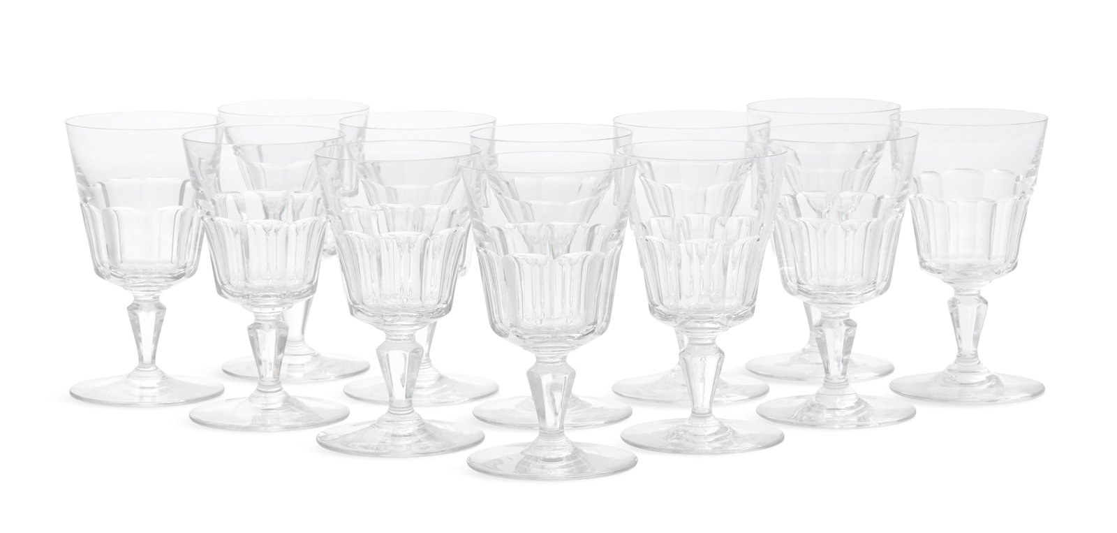 Set of Twelve Baccarat "Texas" Water Goblets: Set of Twelve Baccarat "Texas" Water Goblets 20th century, decorated with cut panels, each piece signed. h. 6"