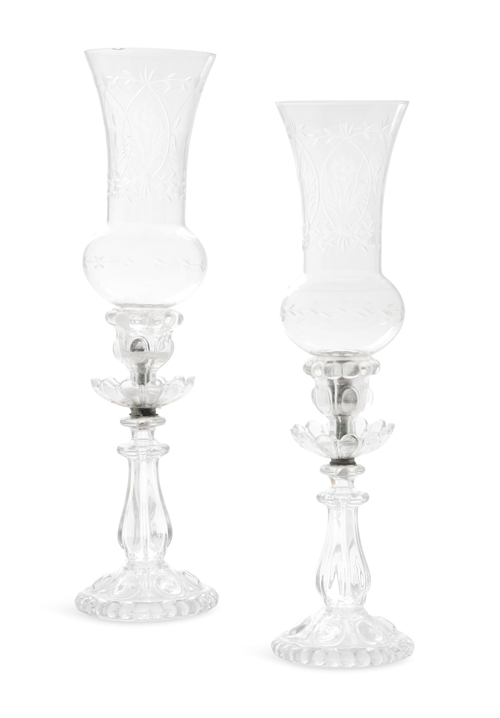 Pair of French Baccarat Crystal Hurricane Lamps (1 of 3)