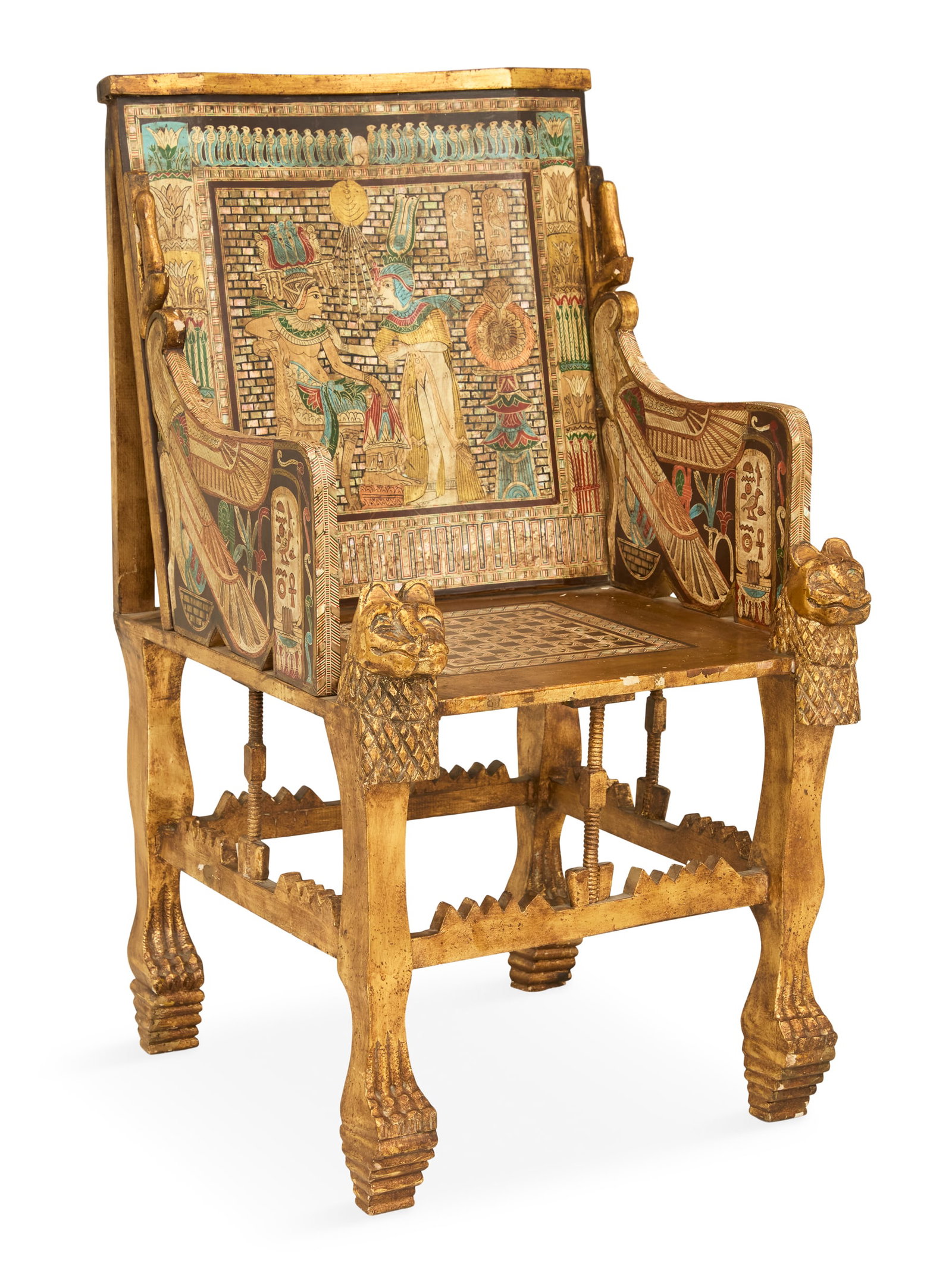 Egyptian Revival Polychrome Throne Chair (1 of 10)