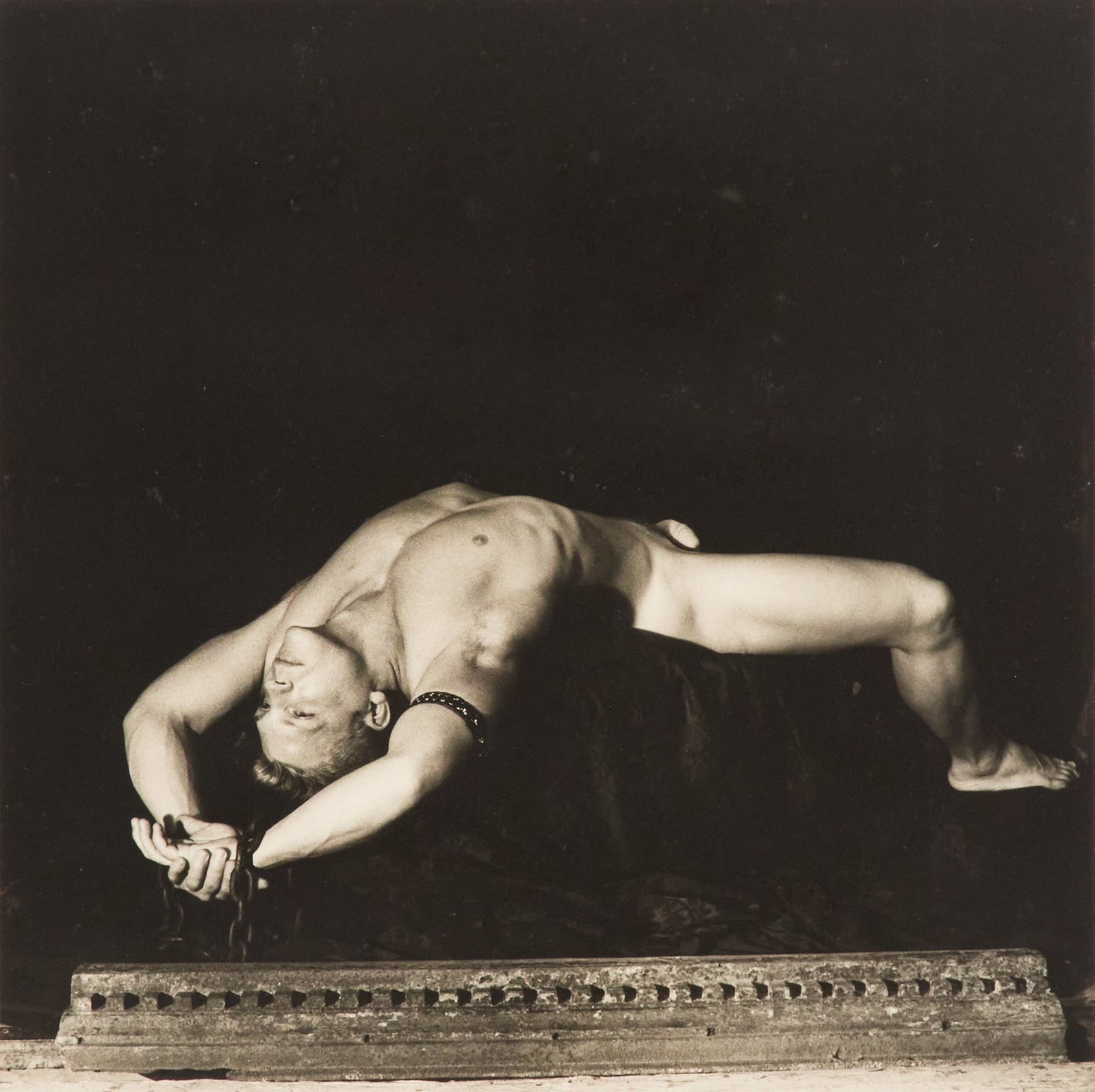 Roberto Rincon (Venezuelan/British, Contemporary): Roberto Rincon (Venezuelan/British, Contemporary) "Fallen Warrior", 1994 gelatin silver print signed and dated lower right, titled lower left. Matted, glazed and framed. sight 15-1/2" x 15-1/2", frame