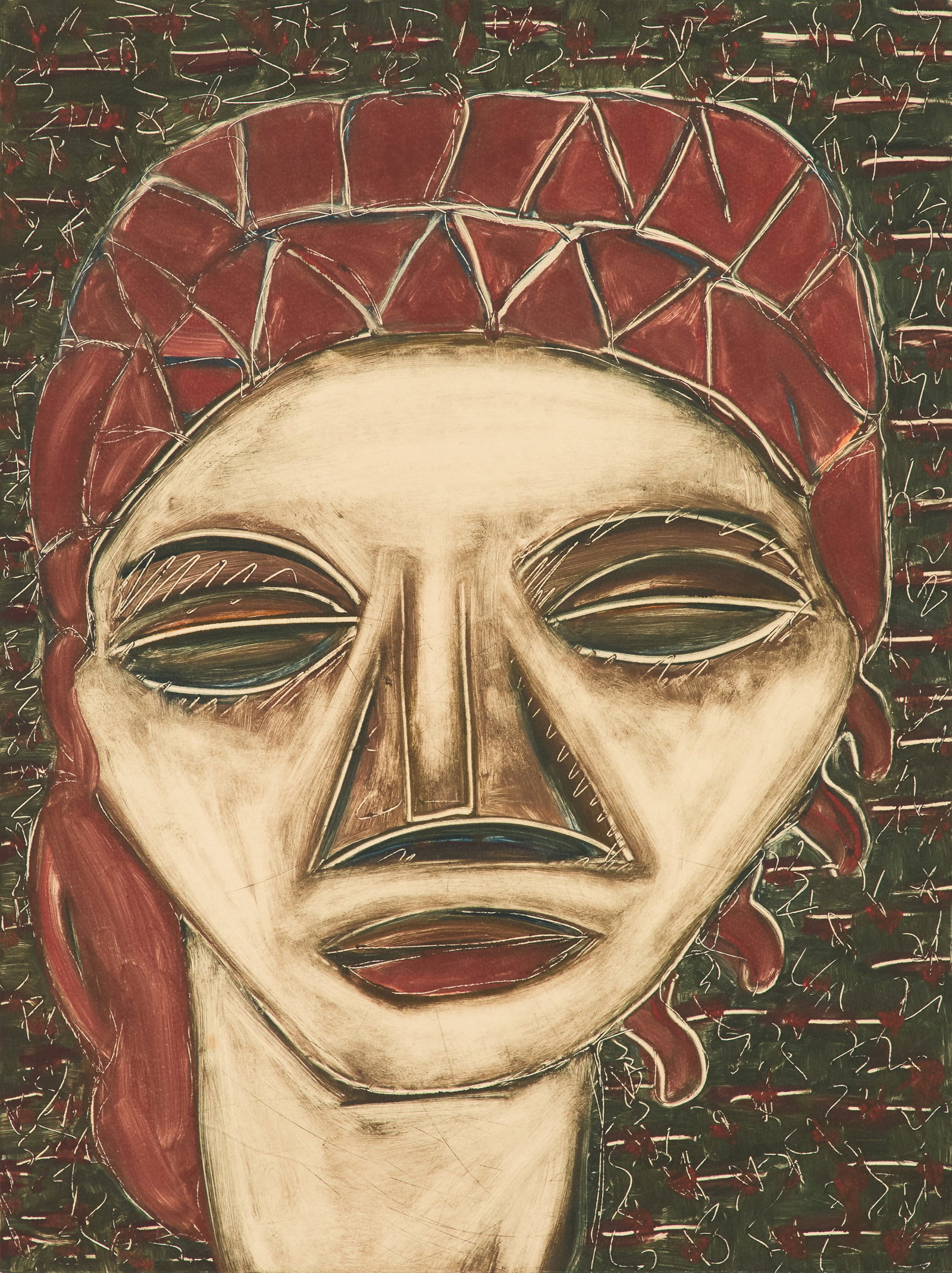 Chris Clark (American/Louisiana, Contemporary): Chris Clark (American/Louisiana, Contemporary) "Red Scarf" lithograph in colors pencil-signed lower right. Matted and framed. sight 22-3/4" x 17-3/4", framed 31-3/4" x 26"