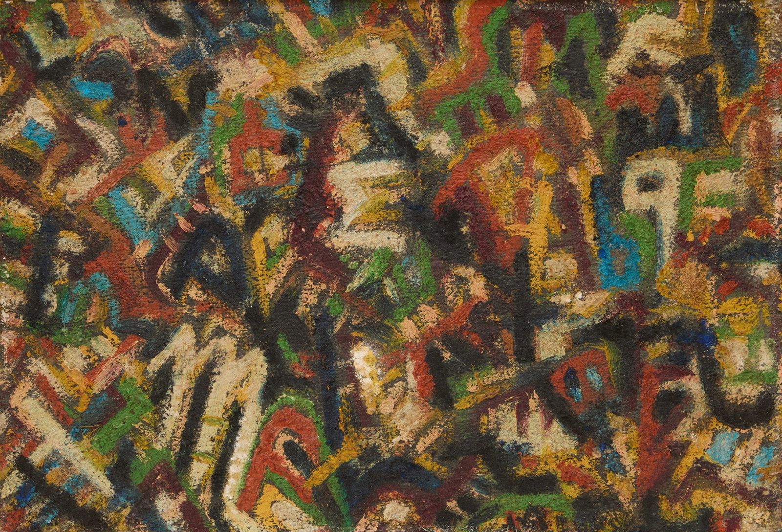 Abstract Expressionism School (20th Century): Abstract Expressionism School 20th Century "Alphabet" acrylic on board unsigned. Framed. sight 13" x 18-1/2", framed 16-1/2" x 22-1/2"