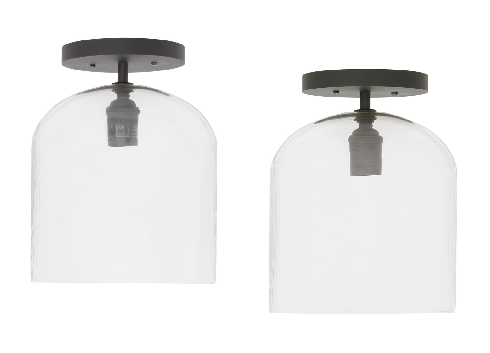 Alison Berger for Holly Hunt Glass Pendant Lights: Pair of Alison Berger for Holly Hunt Glass Pendant Lights the oblong hand-cut glass shades with black fittings, "Alison Berger" engraved in script. h. 10-3/4", w. 8", d. 5-1/2"