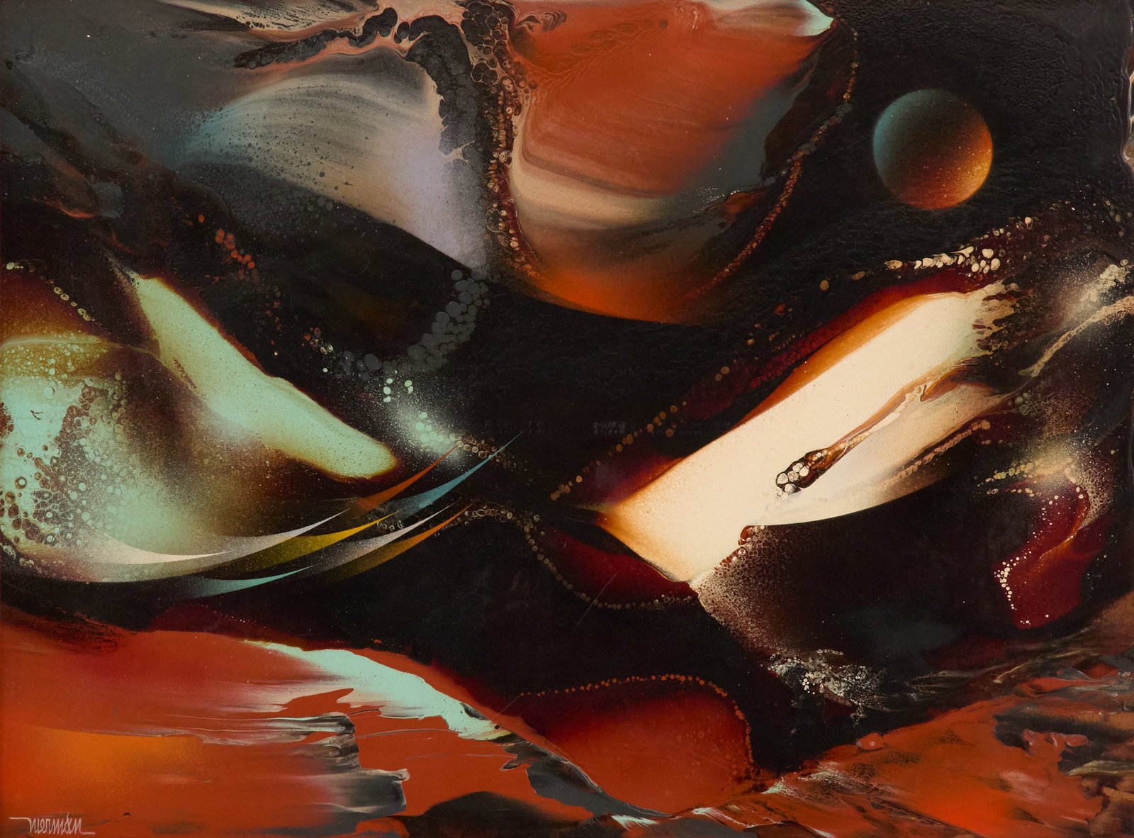 Leonardo Nierman (Mexican, 1932-2023): Leonardo Nierman (Mexican, 1932-2023) "Genesis" acrylic on board signed lower left. Framed. 24" x 31-1/2", framed 27" x 35"