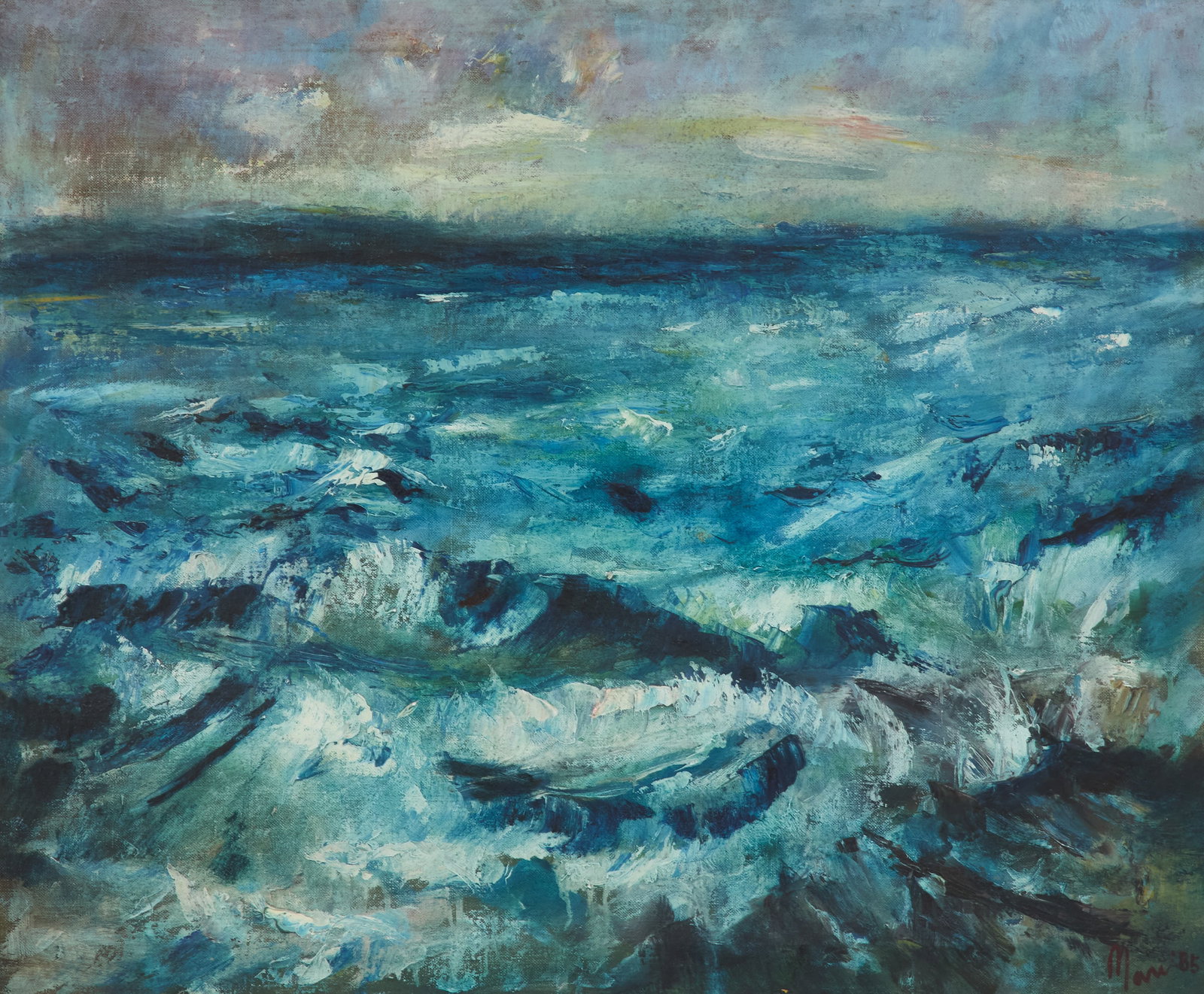 Sir Leslie Lynn Marr (British, 1922-2021): Sir Leslie Lynn Marr (British, 1922-2021) "Crashing Waves", 1985 oil on canvas signed and dated lower right. Framed. 30" x 36", framed 40-1/2" x 47"