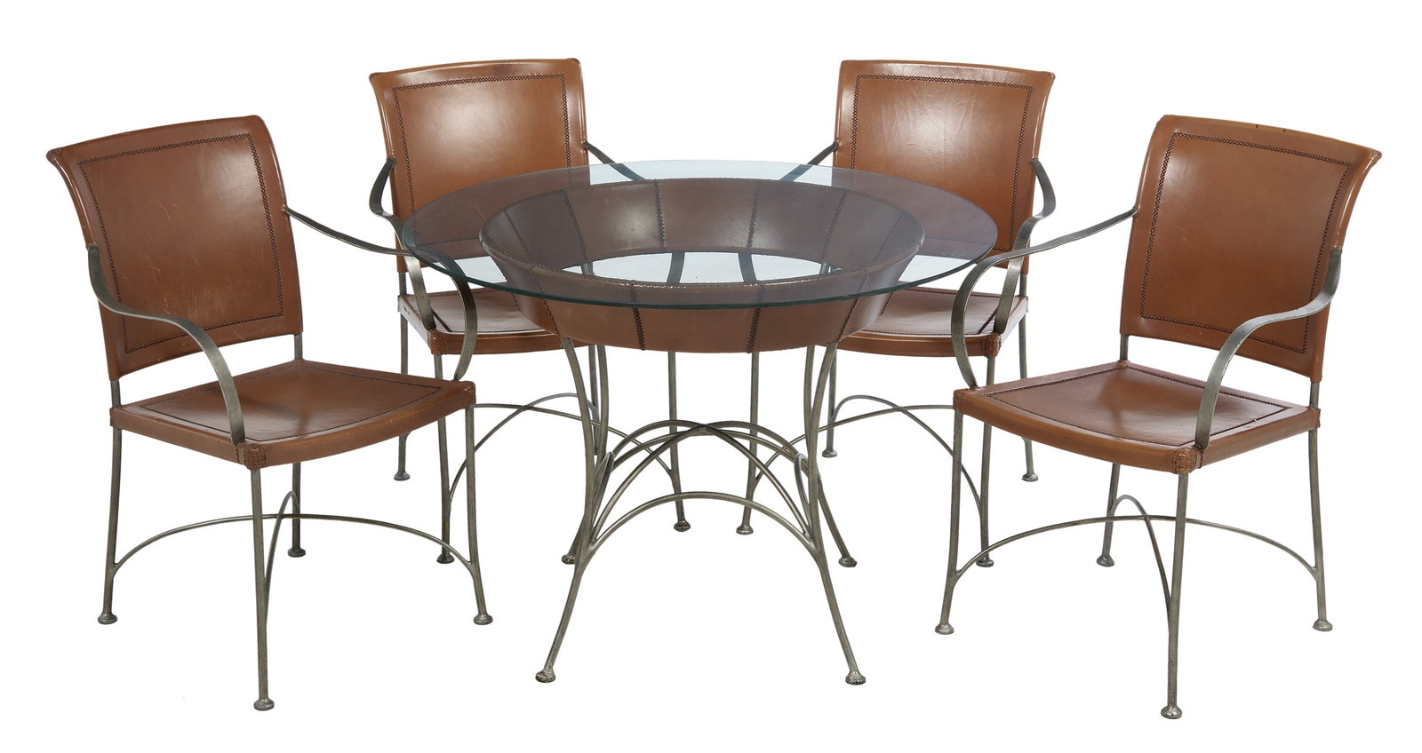 Five-Piece Cast-Metal and Leather Bistro Set (1 of 1)